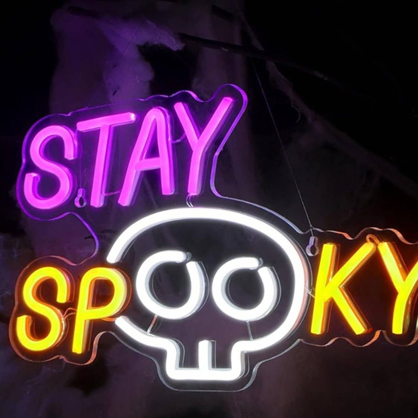 Fun Bright Skeleton Skull “Stay Spooky” LED Night Light Halloween Decor