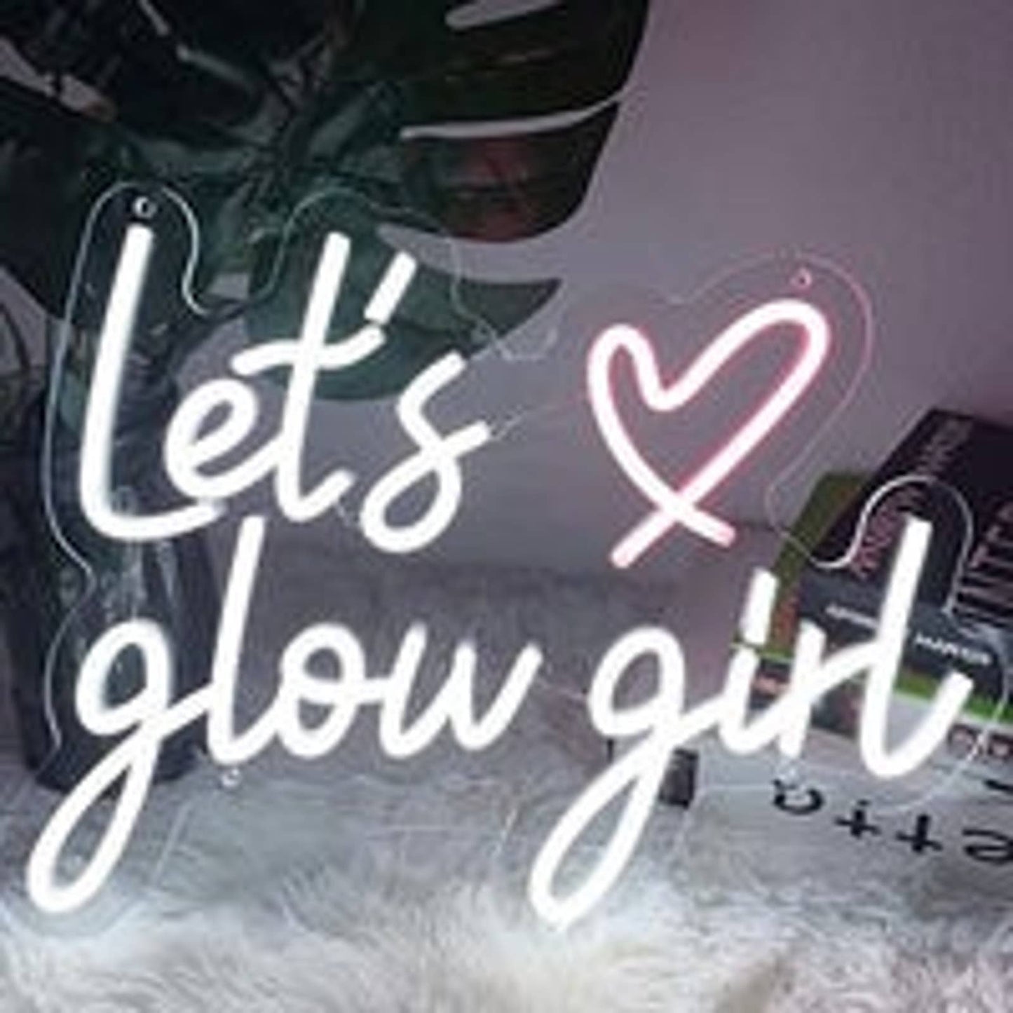 Lovely Bright Cool White Pink Heart Let's Glow Girl LED Night Light Room