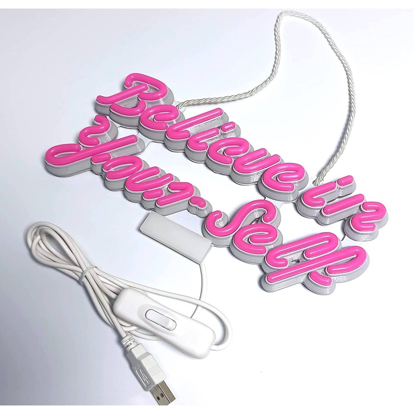 Lovely Bright Pink Empowering “Believe in Yourself” LED Night Light Room Wall De