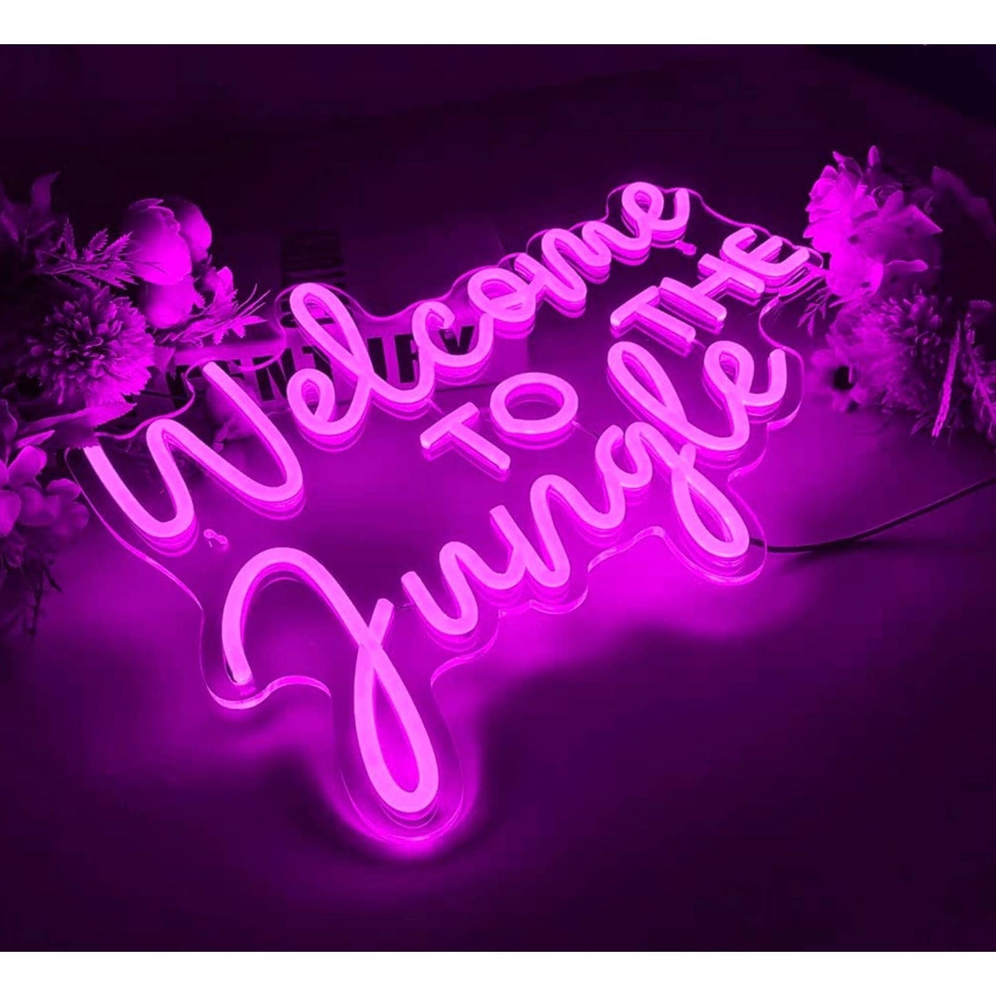 Vivid Bright Pink “Welcome Come to Jungle” LED Night Light Room Wall Decor