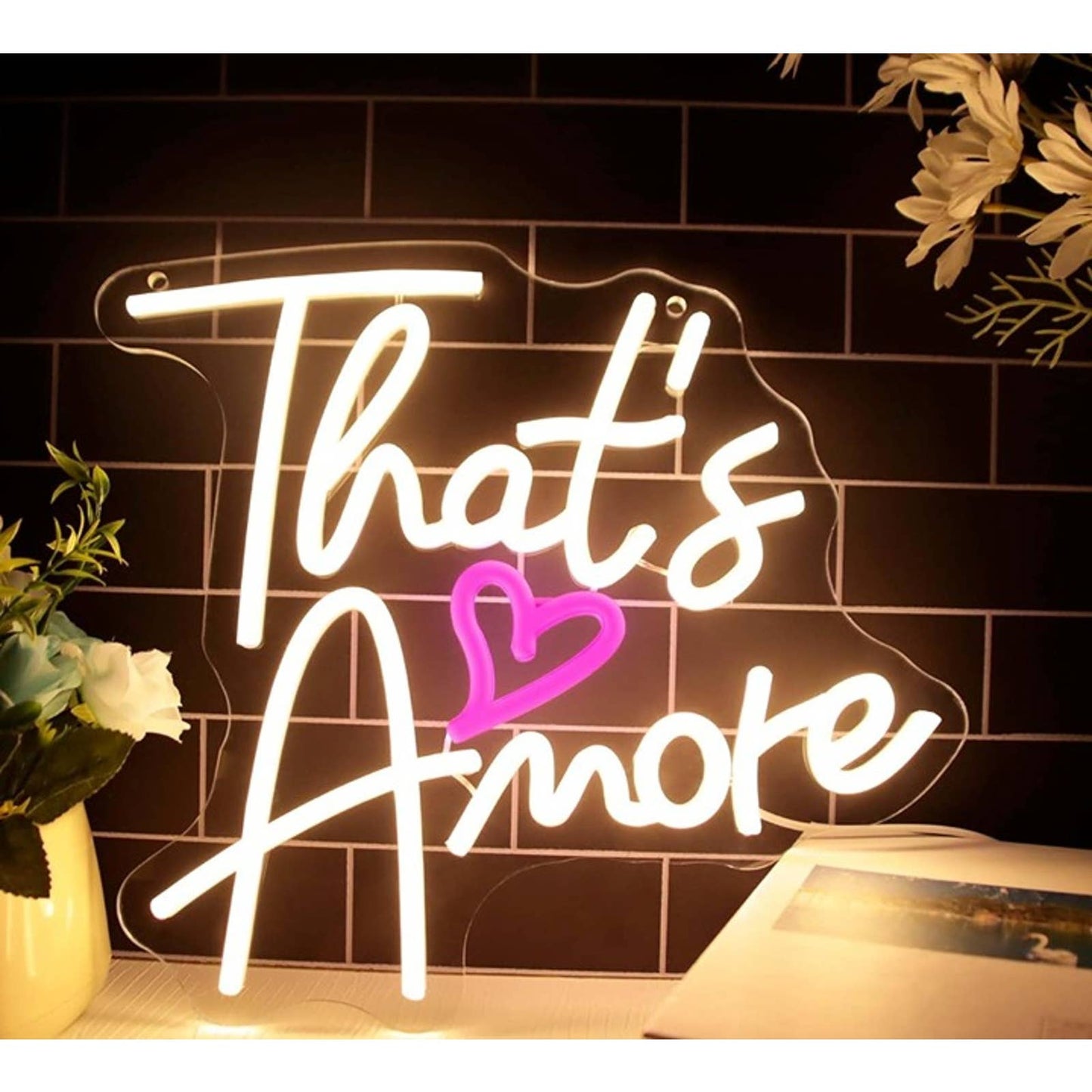 Lovely Warm Bright “That’s Amore” Love Pink Heart LED Light Room Wall Decor