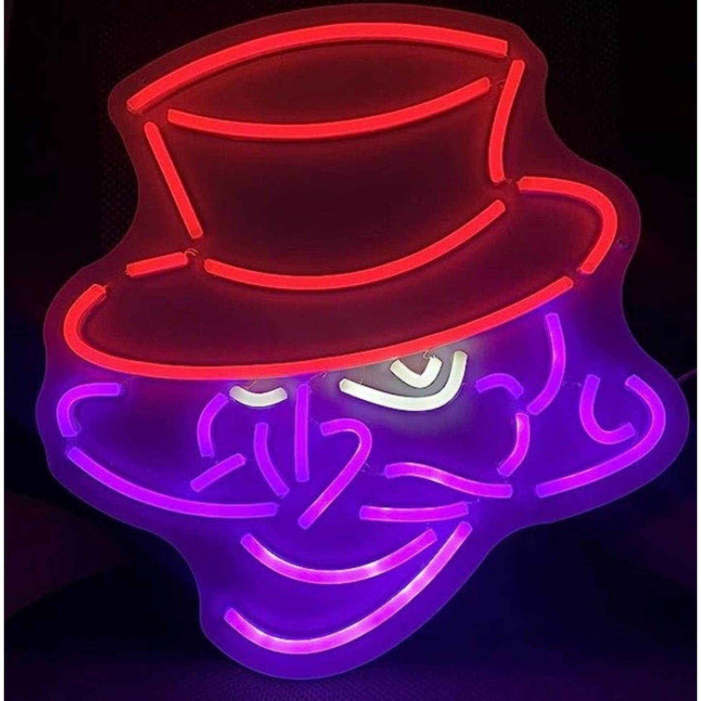 Vivid Bright Purple / Red Long Mustache Magician LED Night Light Room Wall Decor