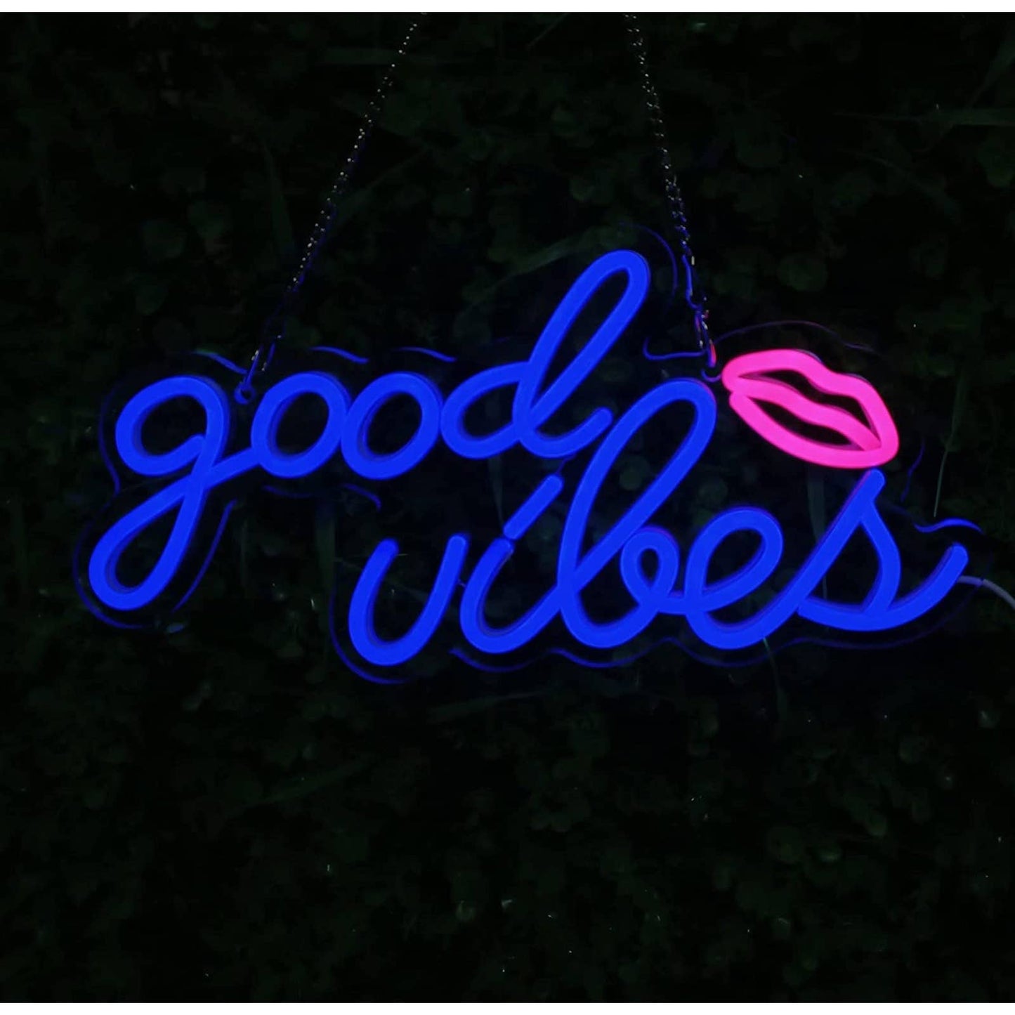 Lovely Bright Blue Good Vibes Pink Lips LED Night Light Room Wall Decoration