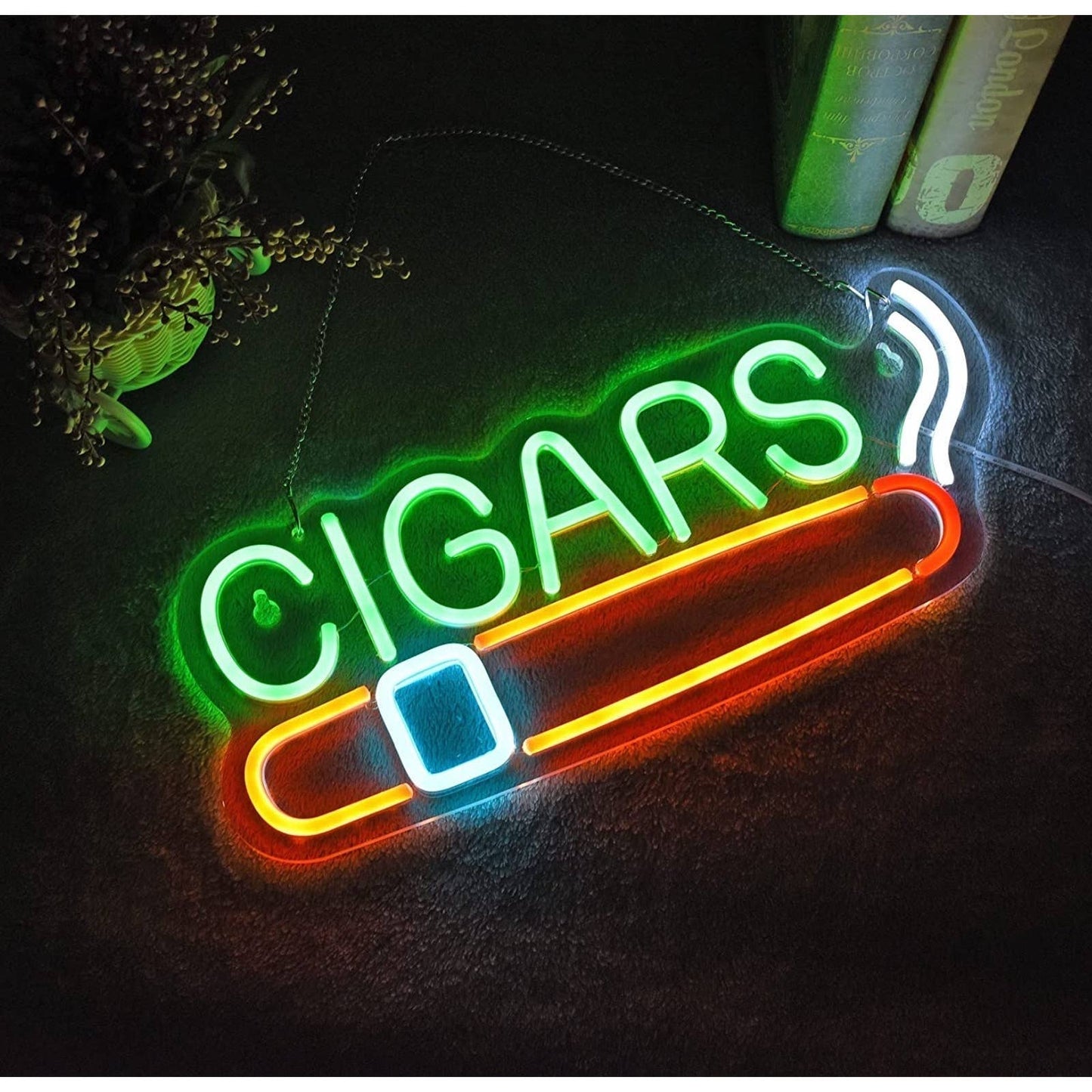 Bright Green Cigars LED Store Light Hanging Sign Room Wall Decoration