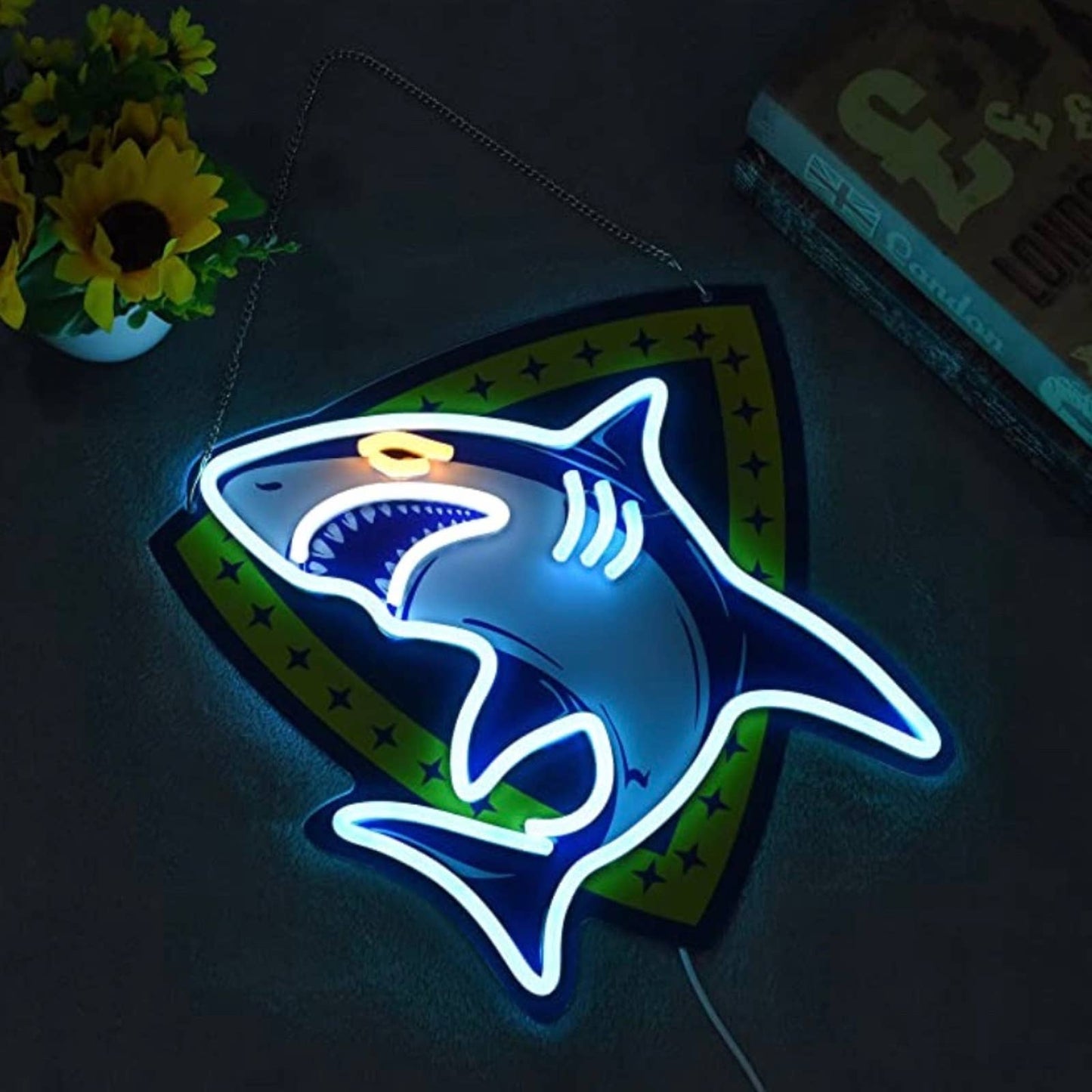 Fun Vivid Bright Blue Shark Hanging LED Night Light Room Wall Decoration