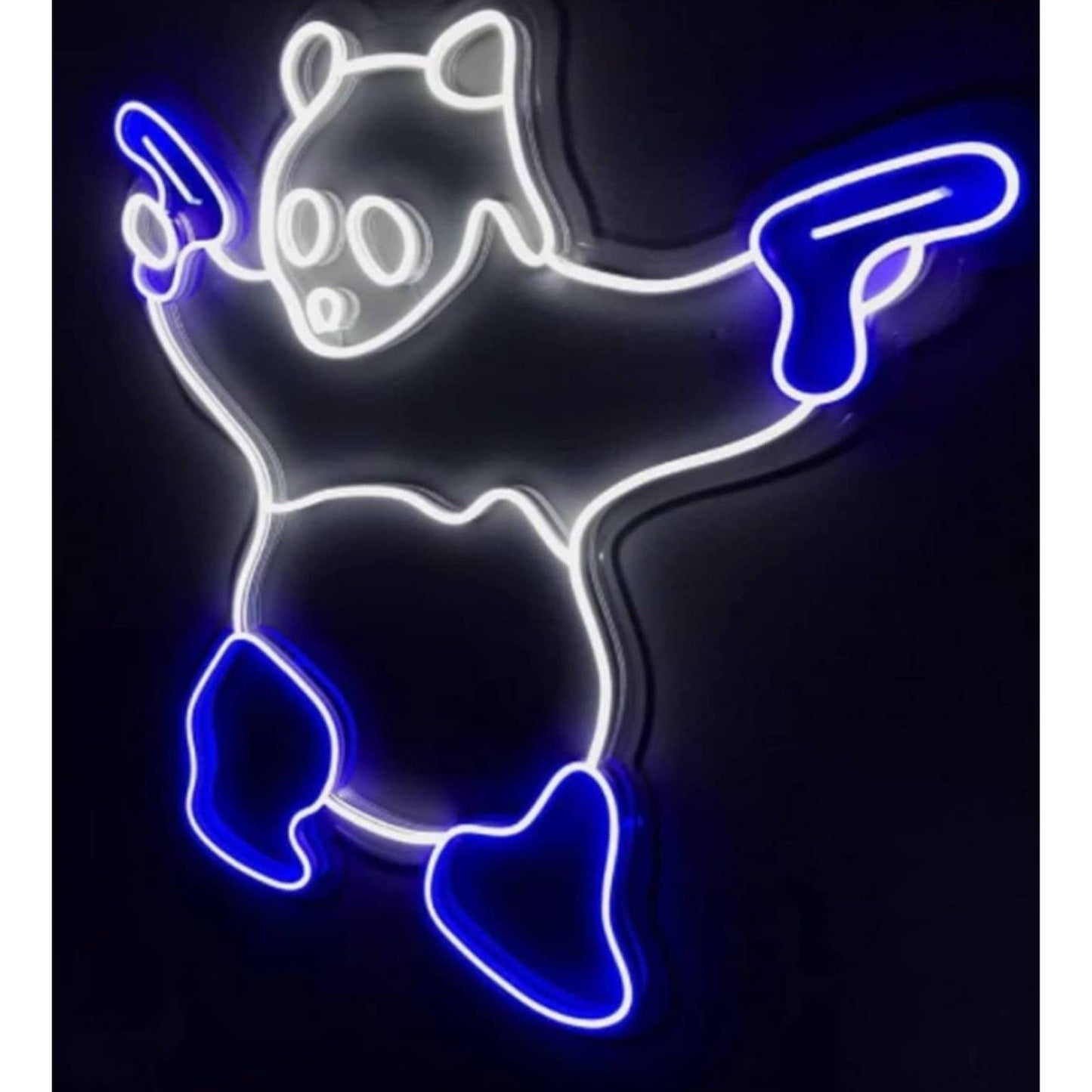 Fun Bright White Panda with Blue Guns LED Night Light Room Wall Decoration