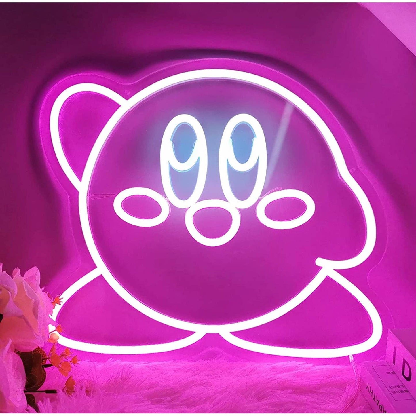 Adorable Bright Pink “Hi Kirby” LED Night Light Room Wall Video Game Decoration