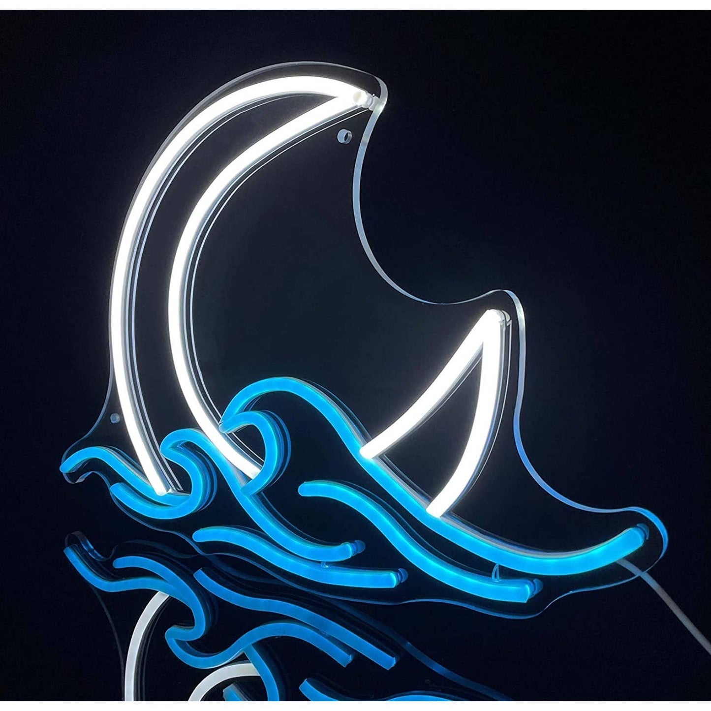 Lovely Bright White Crescent Moon Behind Ocean Wave LED Light Room Wall Art Deco