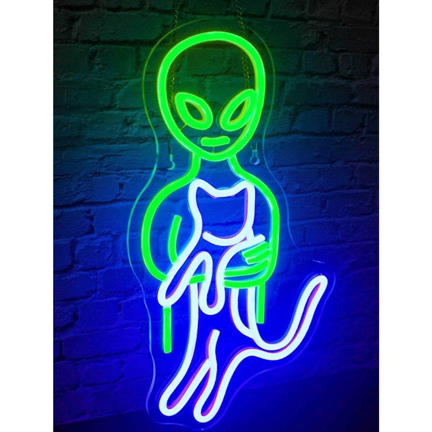 Fun Bright Alien Holding a Cat LED Night Light Room Wall Decor