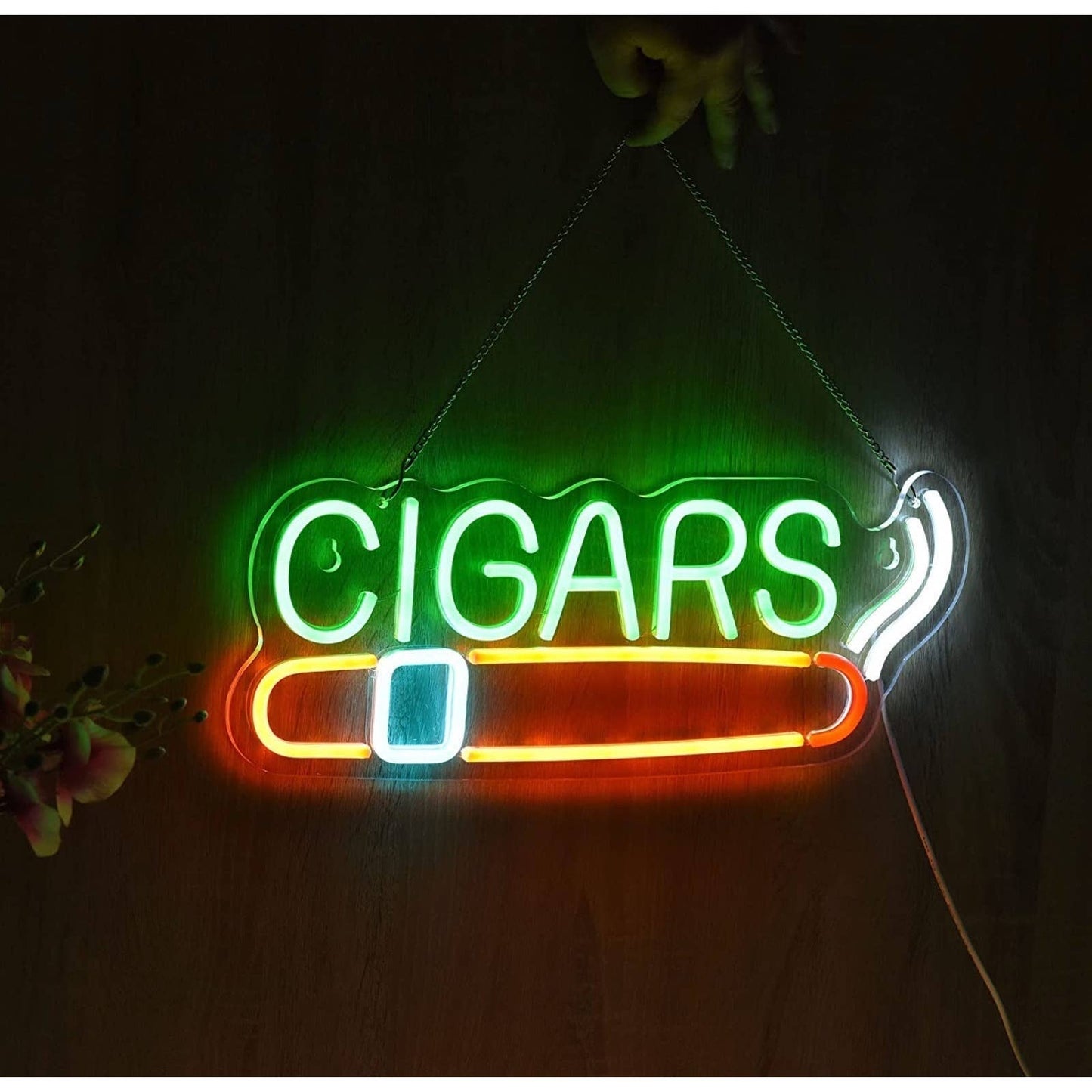 Bright Green Cigars LED Store Light Hanging Sign Room Wall Decoration