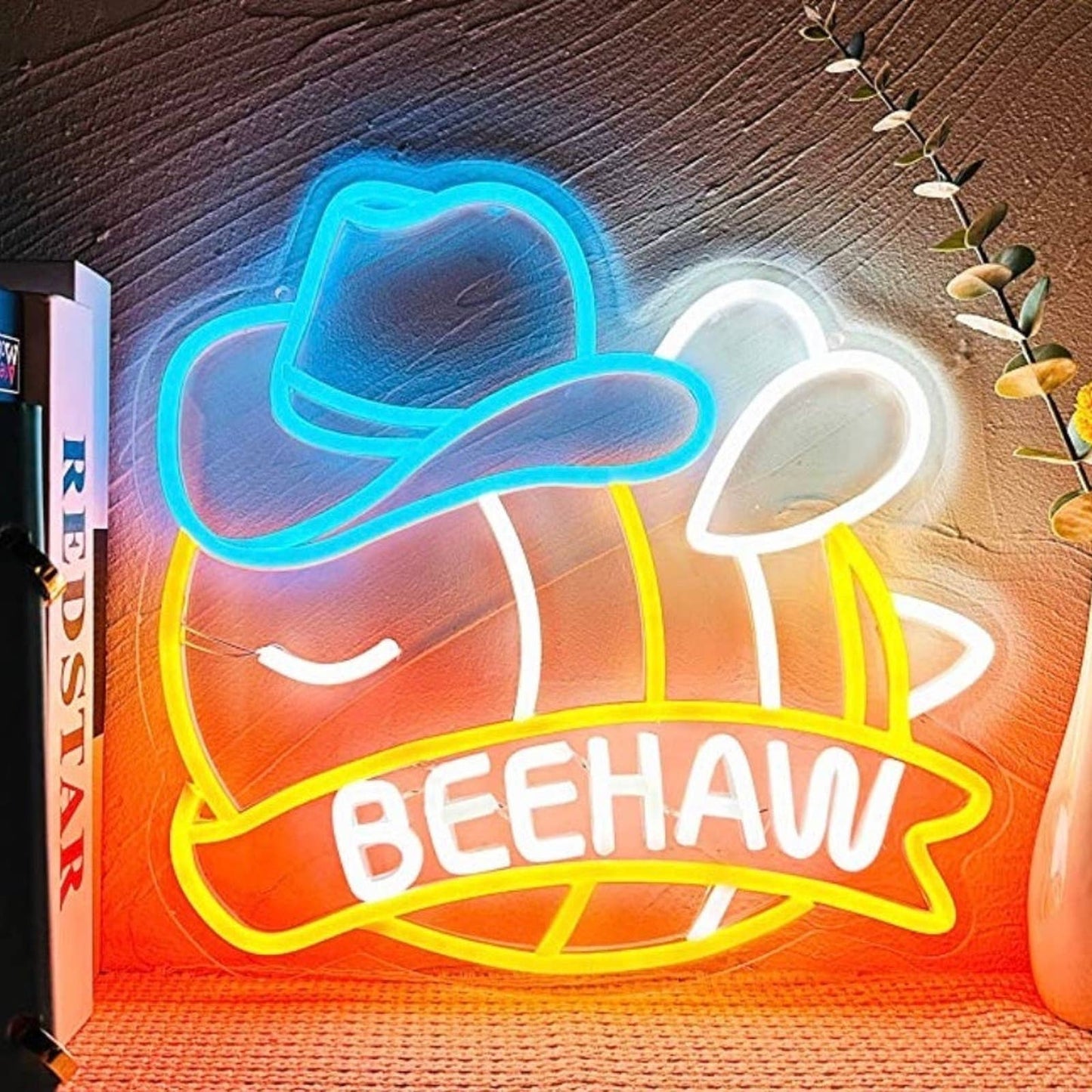 Fun Bright Spring Cowboy Bumble Bee Yeehaw LED Night Light Party Room Wall Decor