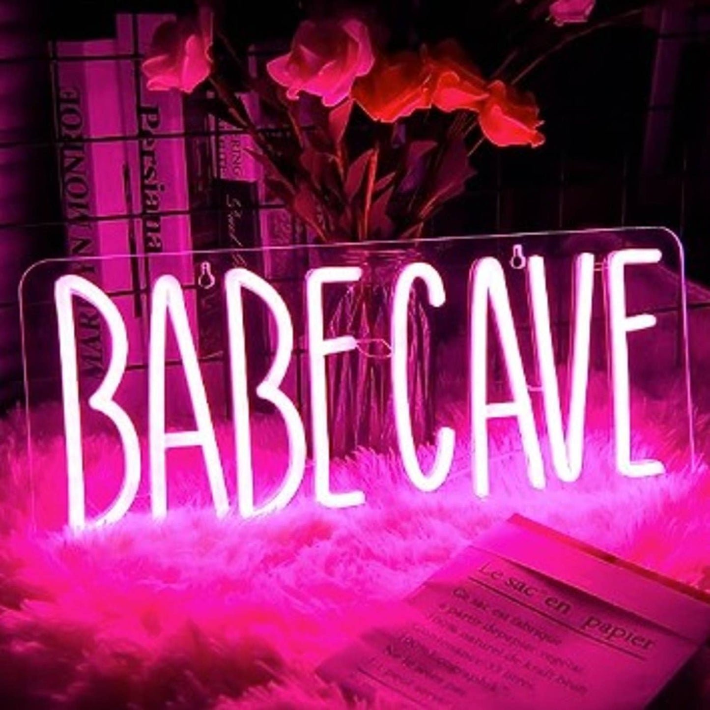 Fun Vivid Bright Pink BABE CAVE LED Night Light Sign Room Wall Decoration