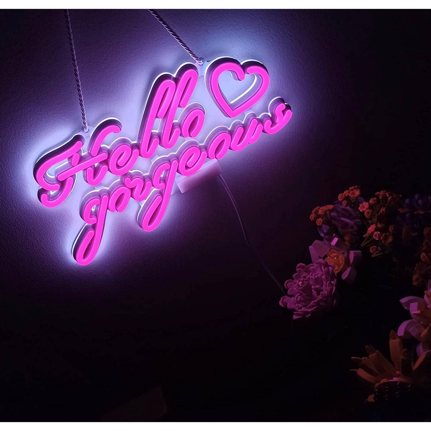 Lovely Bright Pink Empowering “Hello Gorgeous” LED Night Light Room Wall Decor