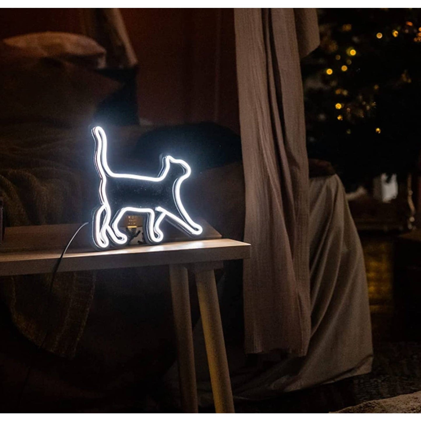 Adorable Bright White Prancing Kitty Cat LED Night Light Room Wall Decor