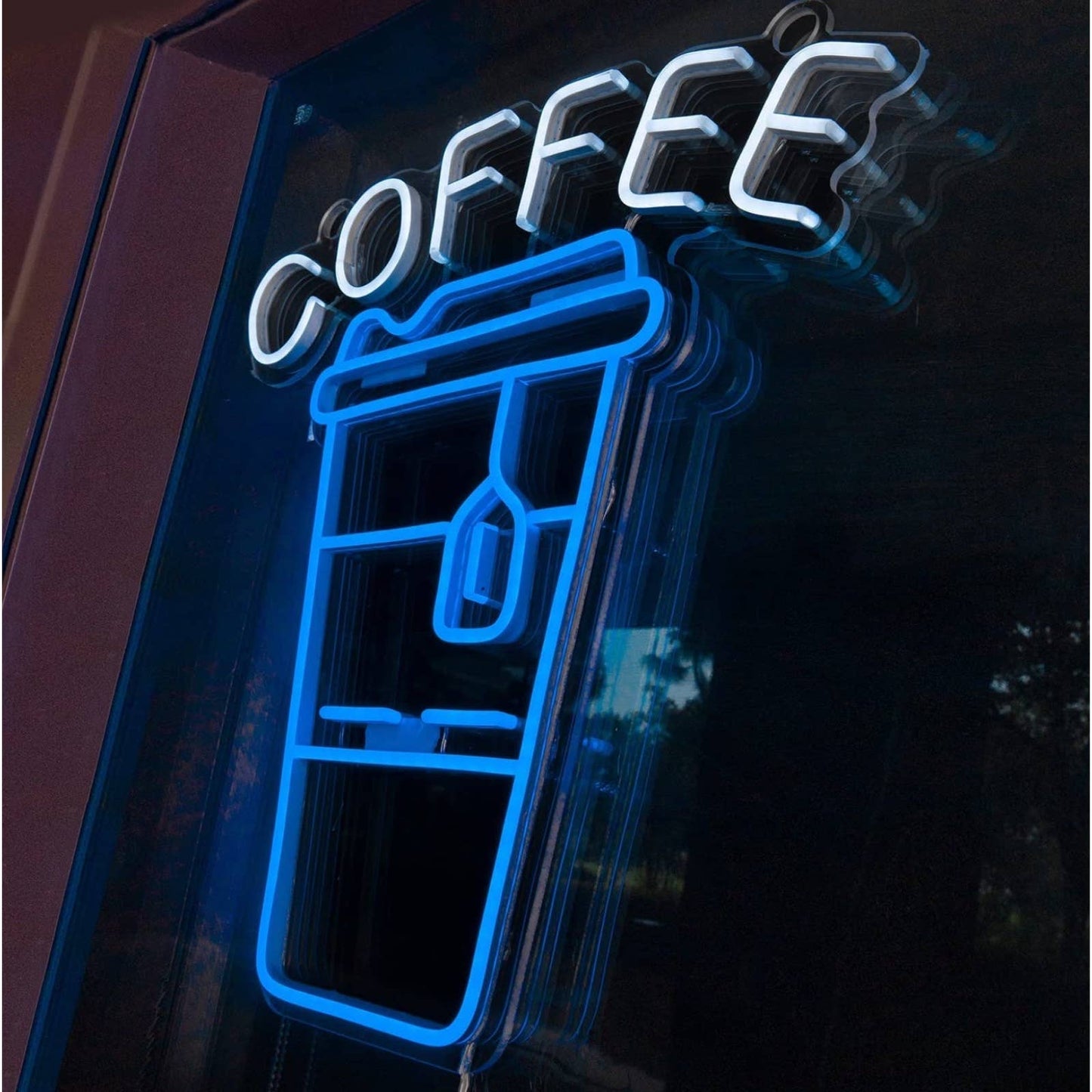 Lovely Bright Blue Coffee Cup LED Night Light Cafe Shop Wall Decoration