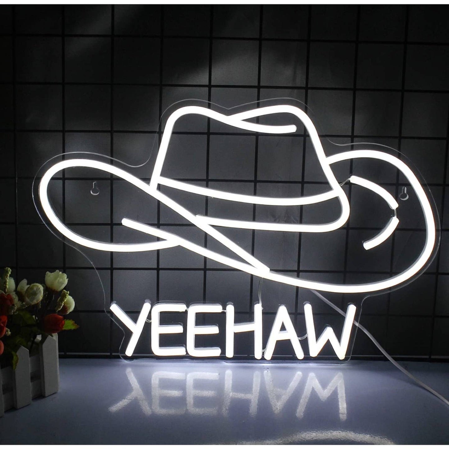 Fun Bright White Yeehaw Cowboy Hat LED Night Light Room Wall Decoration