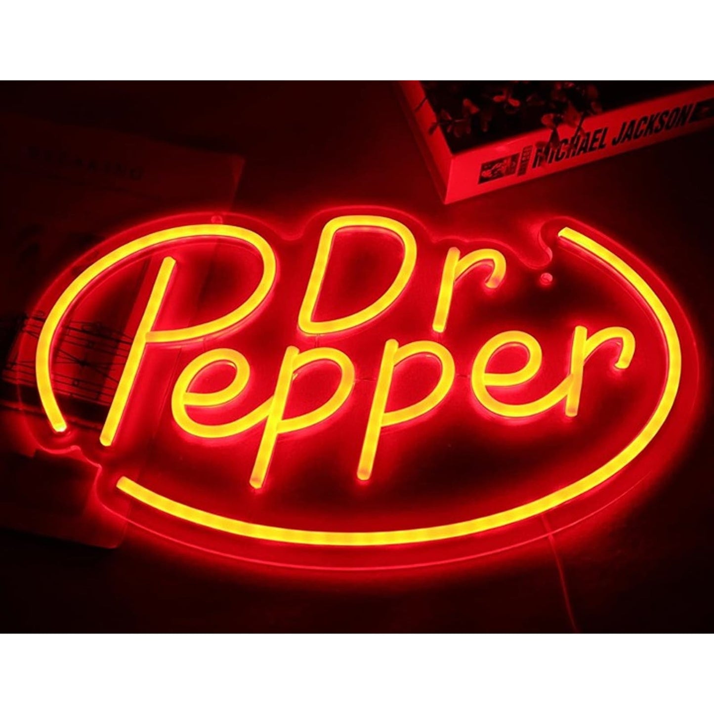 Vivid Bright Warm Red Dr. Pepper Soda Drink LED Night Light Room Wall Decor