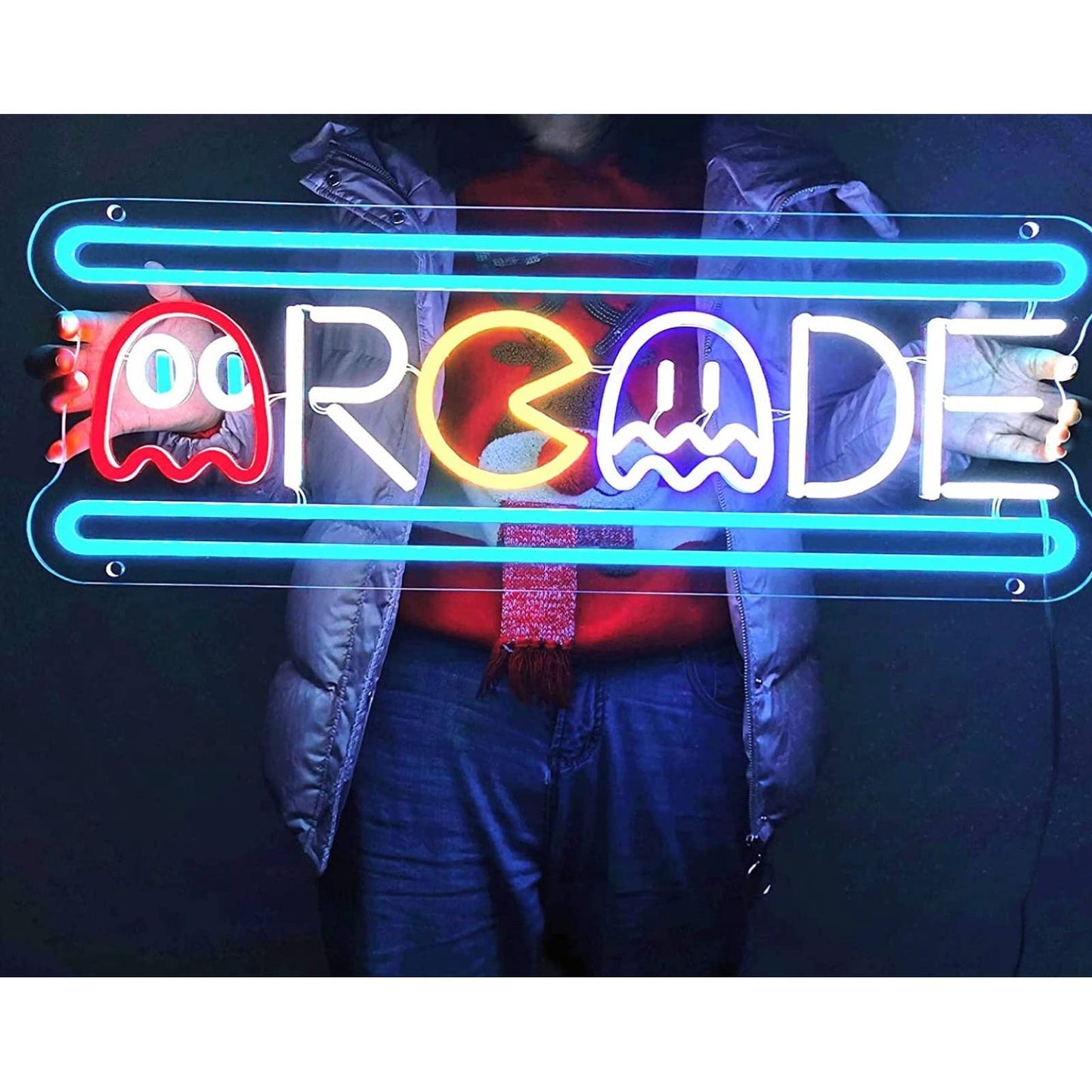 Large Bright Colorful Unique Retro Arcade LED Night Light Sign Game Room Wall De