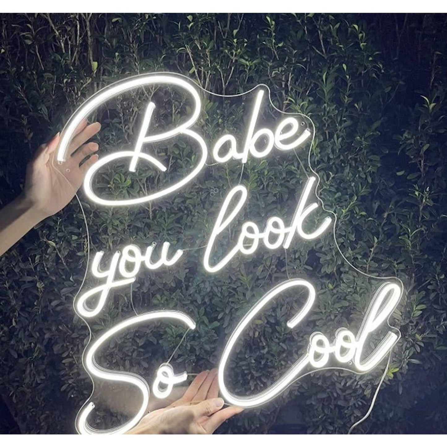 Lovely Large White “Babe You Look So Cool” LED Night Light Room Wall Decoration