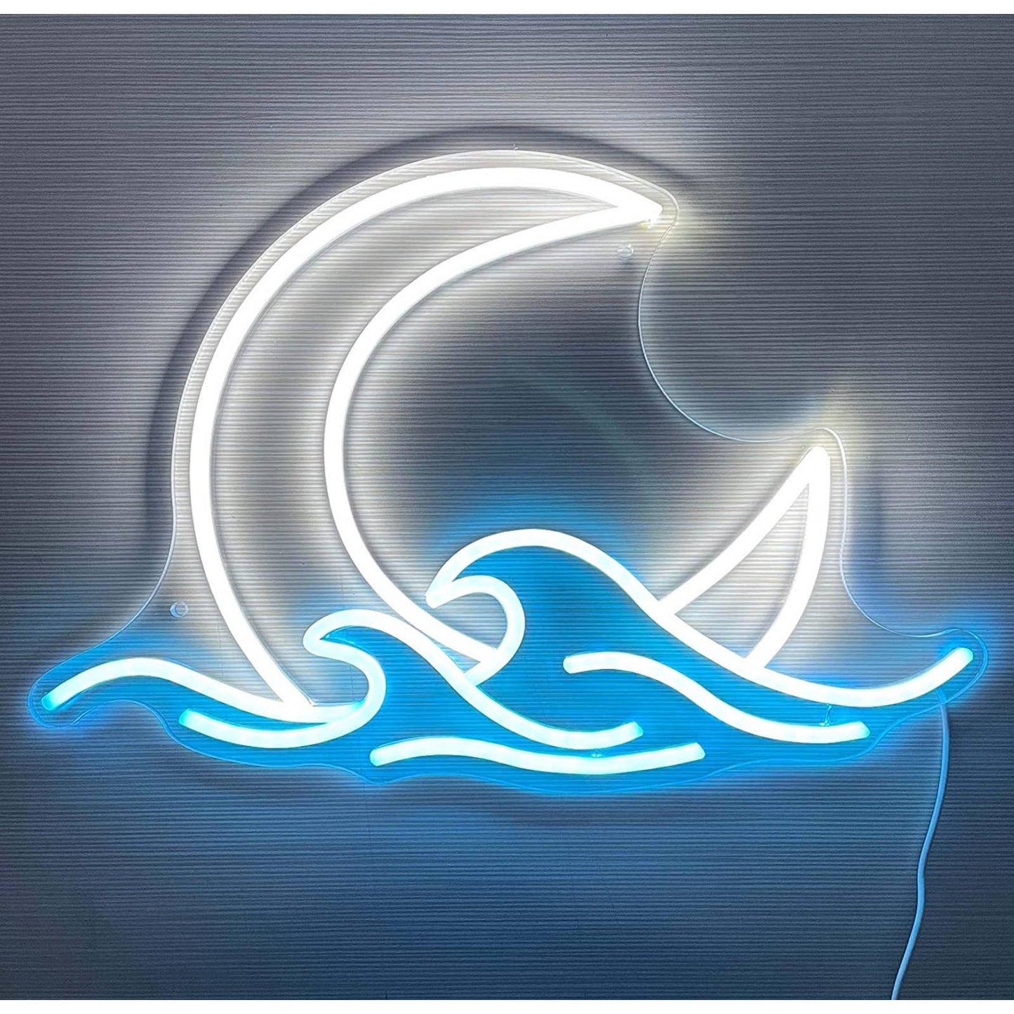Lovely Bright White Crescent Moon Behind Ocean Wave LED Light Room Wall Art Deco