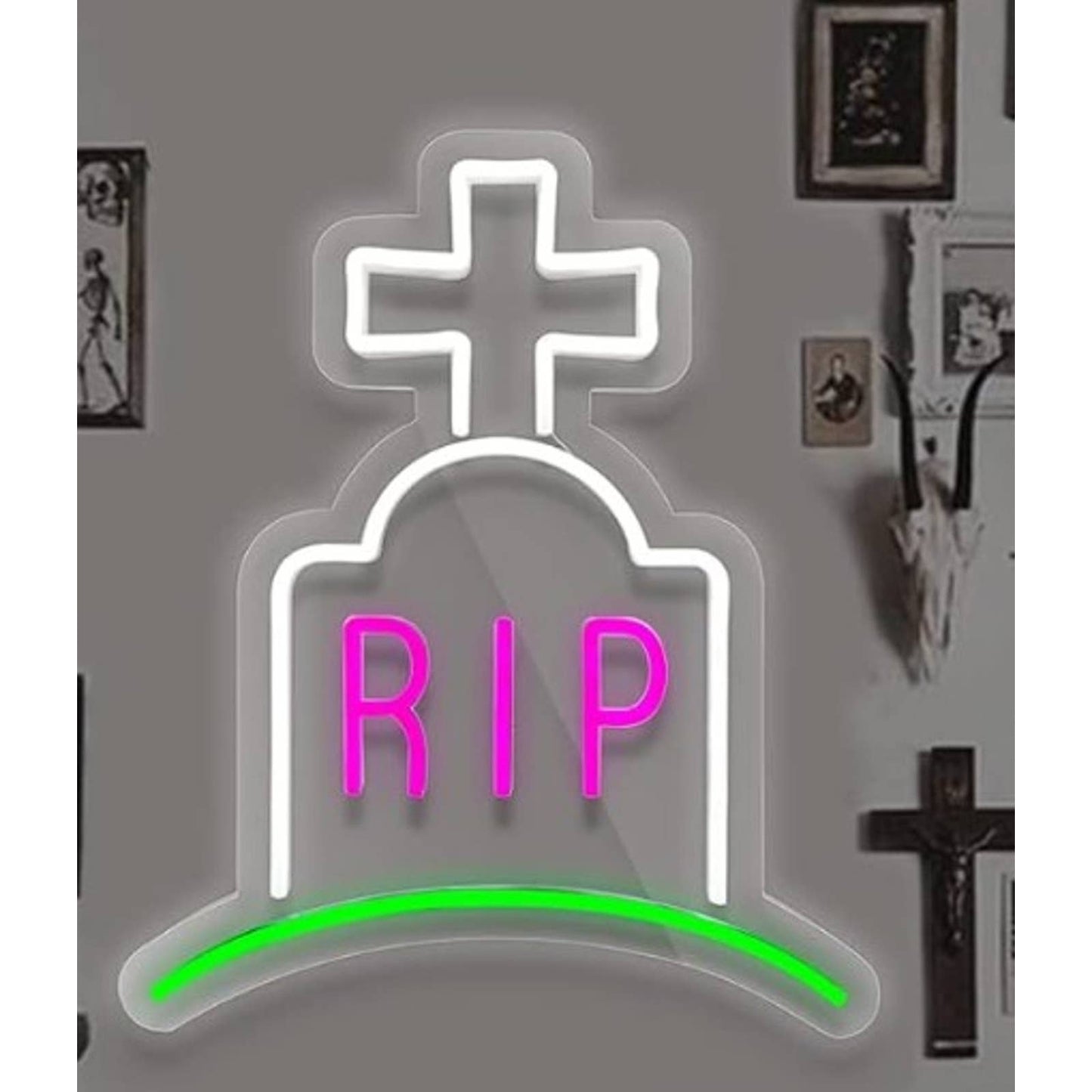 Spooky Bright Pink/White/Green Tombstone Grave Yard LED Light Halloween Decor