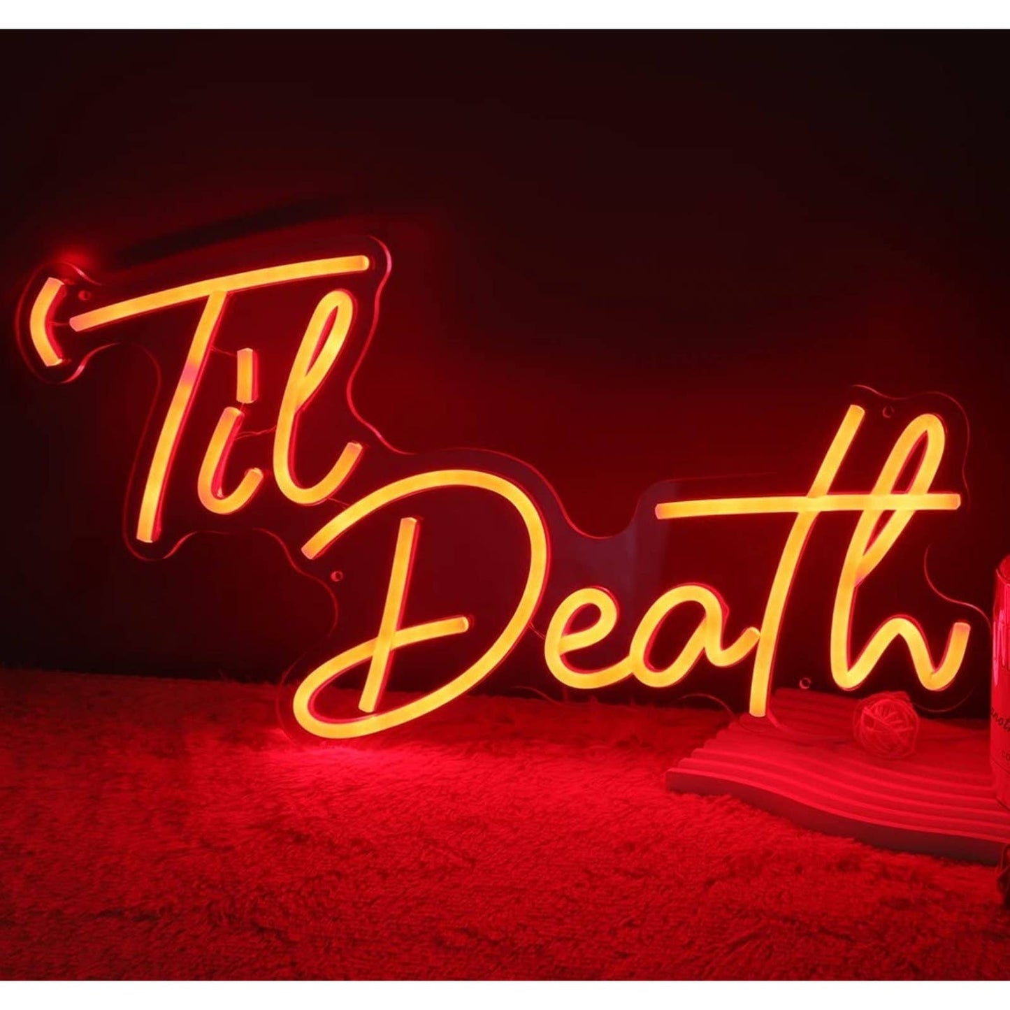 Lovely Bright Red Unique “Til’ Death” LED Night Light Marriage Room Wall Decorat