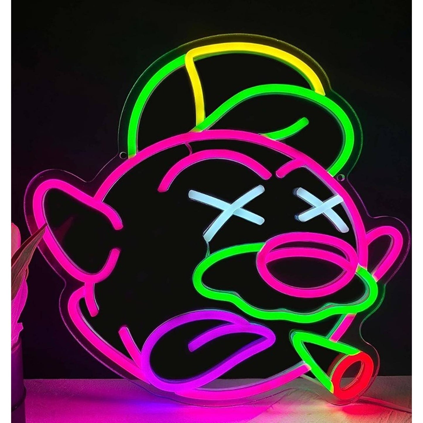High Green Plant Pink Boo Ghost Super Mario LED Night Light Game Room Decor