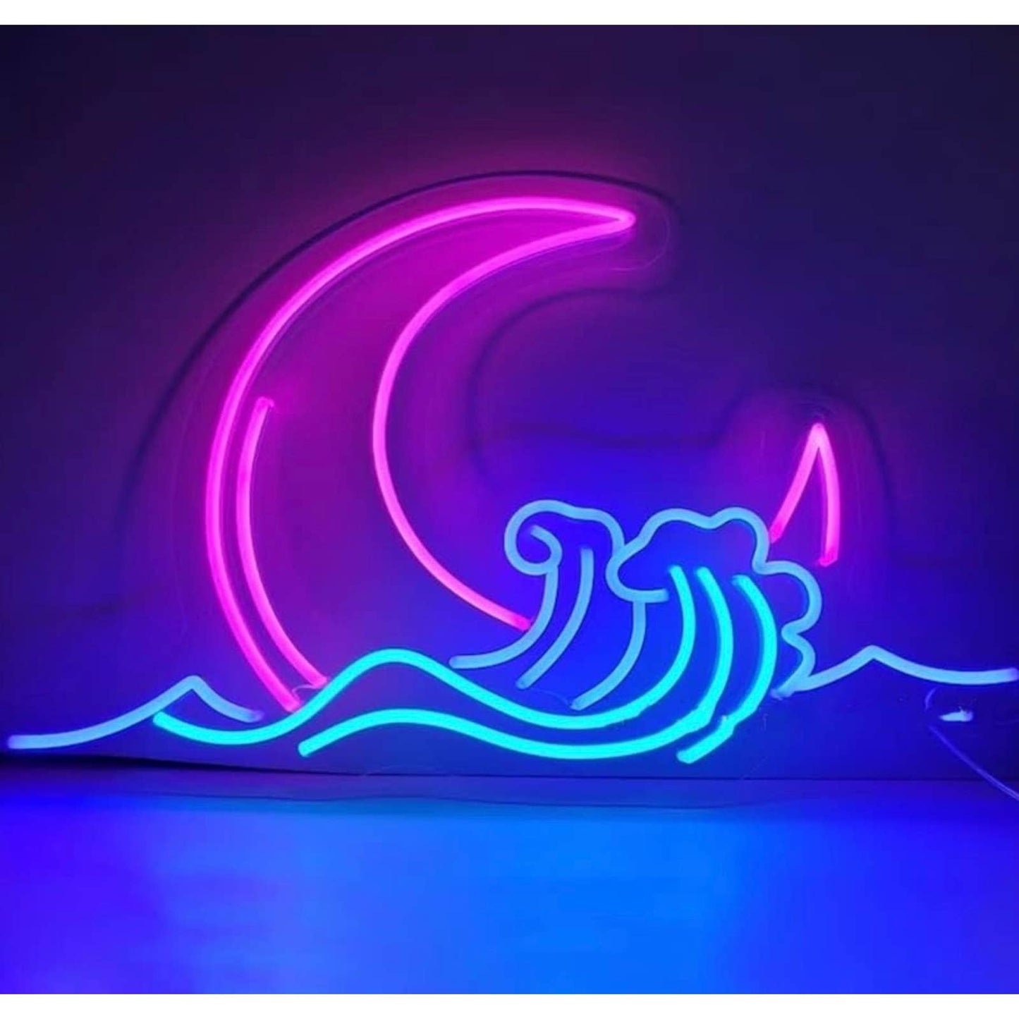 Lovely Bright Blue Wave Pink Crescent Moon LED Night Room Wall Decoration