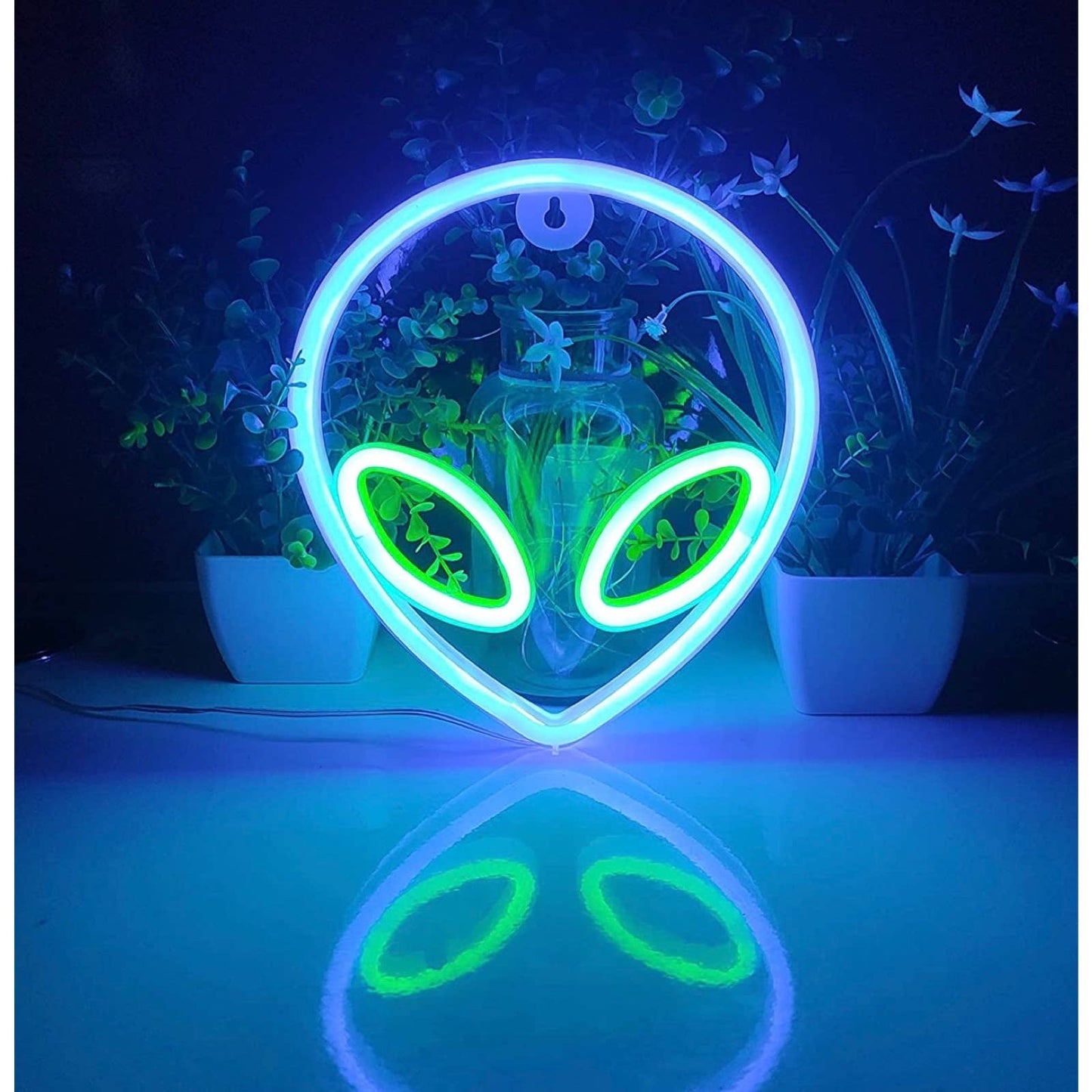 Bright Fun Blue / Green Eyed Alien LED Night Light Room Wall Decor