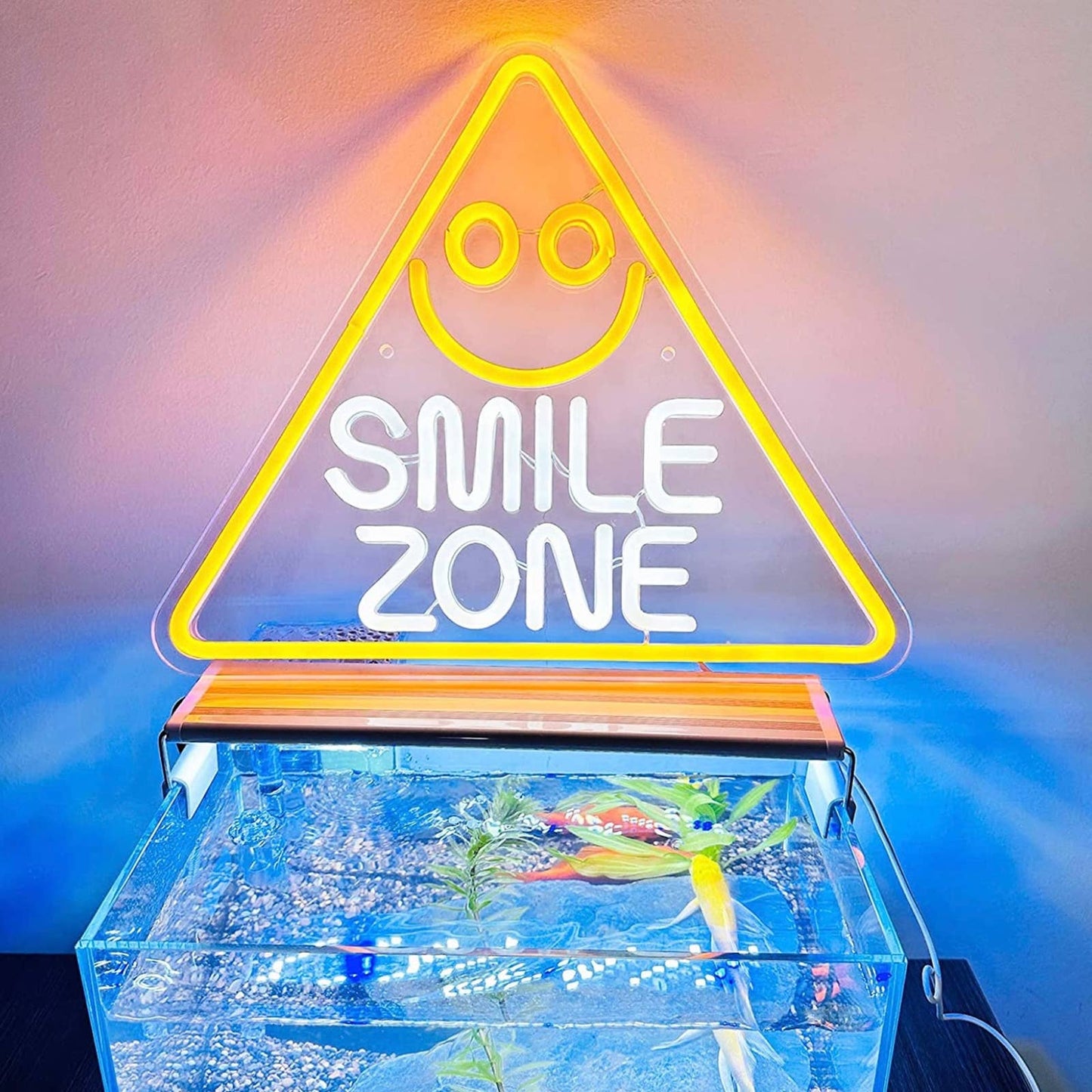 Fun Bright Yellow Smile Zone Pyramid LED Night Light Room Wall Decoration