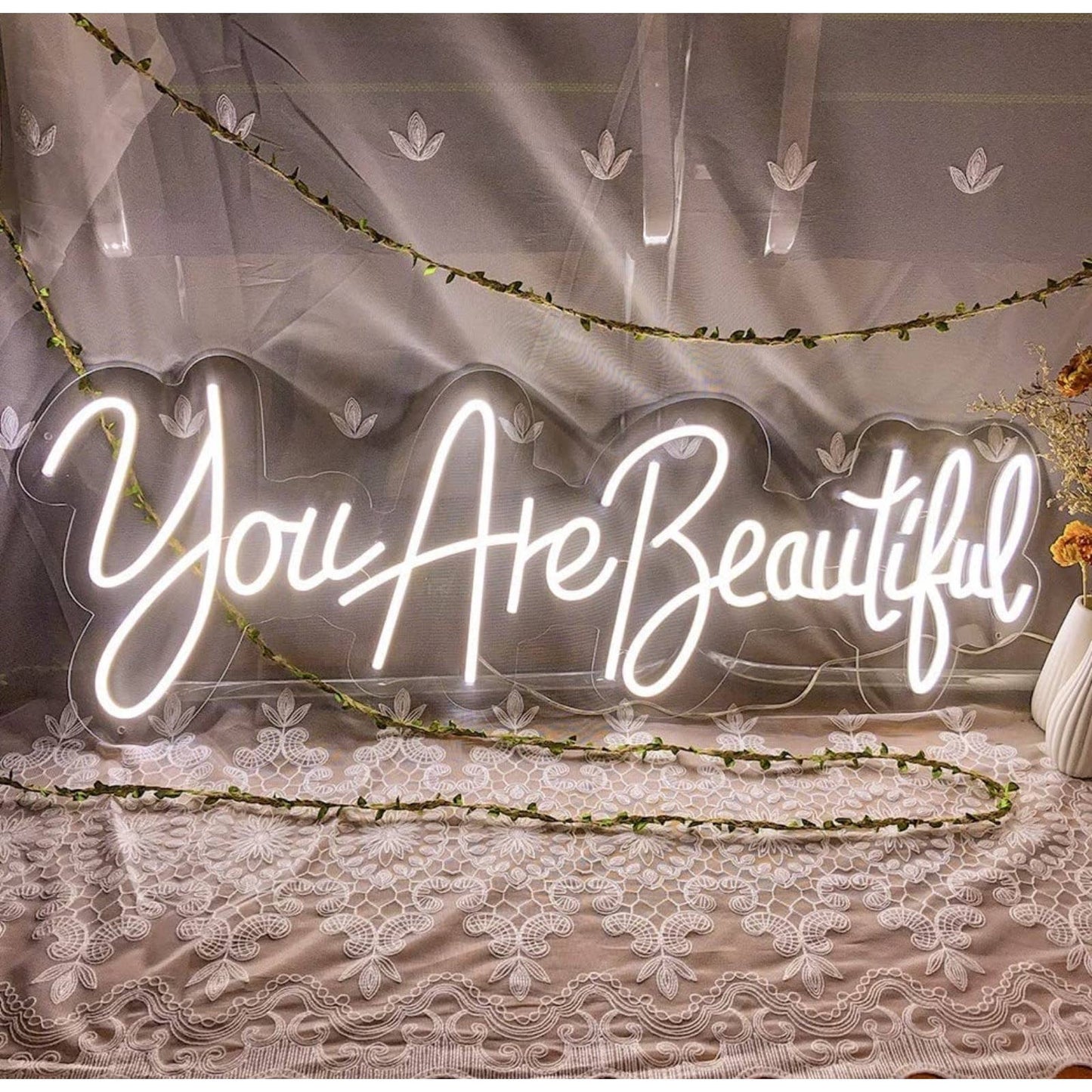 Adorable Bright “You Are Beautiful” LED Night Light Room Wall Decoration