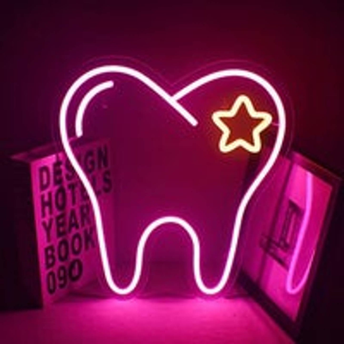 Lovely Bright Pink Tooth Star LED Night Light Dentist Toothbrush Room Wall Decor