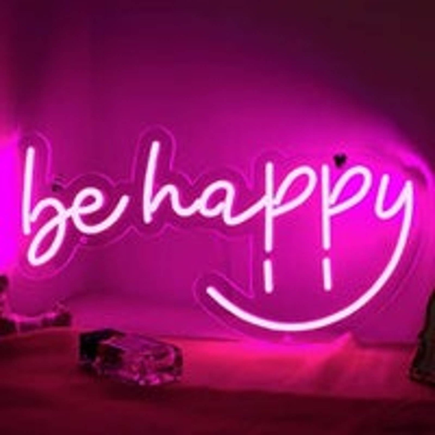 Lovely Bright Pink “be happy” LED Night Light Room Wall Decoration