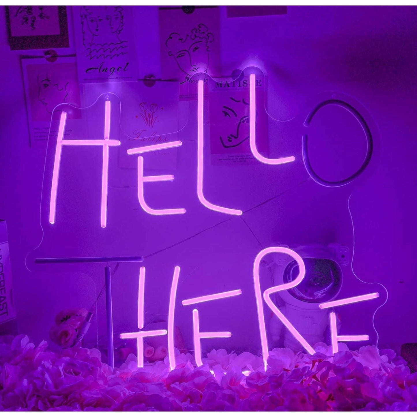 Lovely Bright Purple “Hello There” LED Night Light Room Wall Decoration