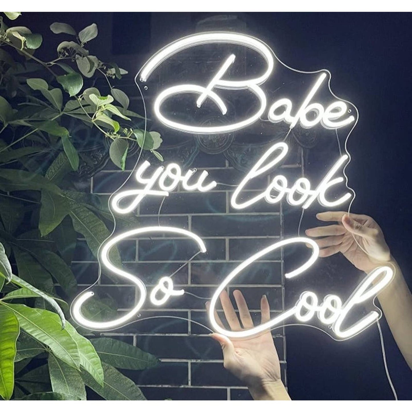 Lovely Large White “Babe You Look So Cool” LED Night Light Room Wall Decoration