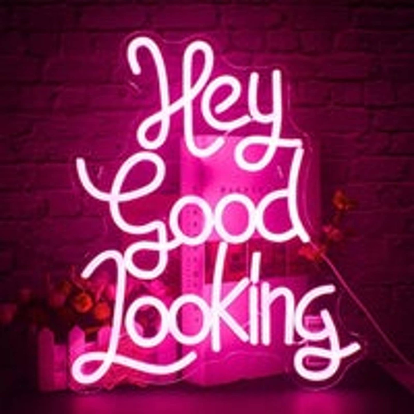 Lovely Bright Pink “Hey Good Looking” LED Night Light Room Wall Decoration