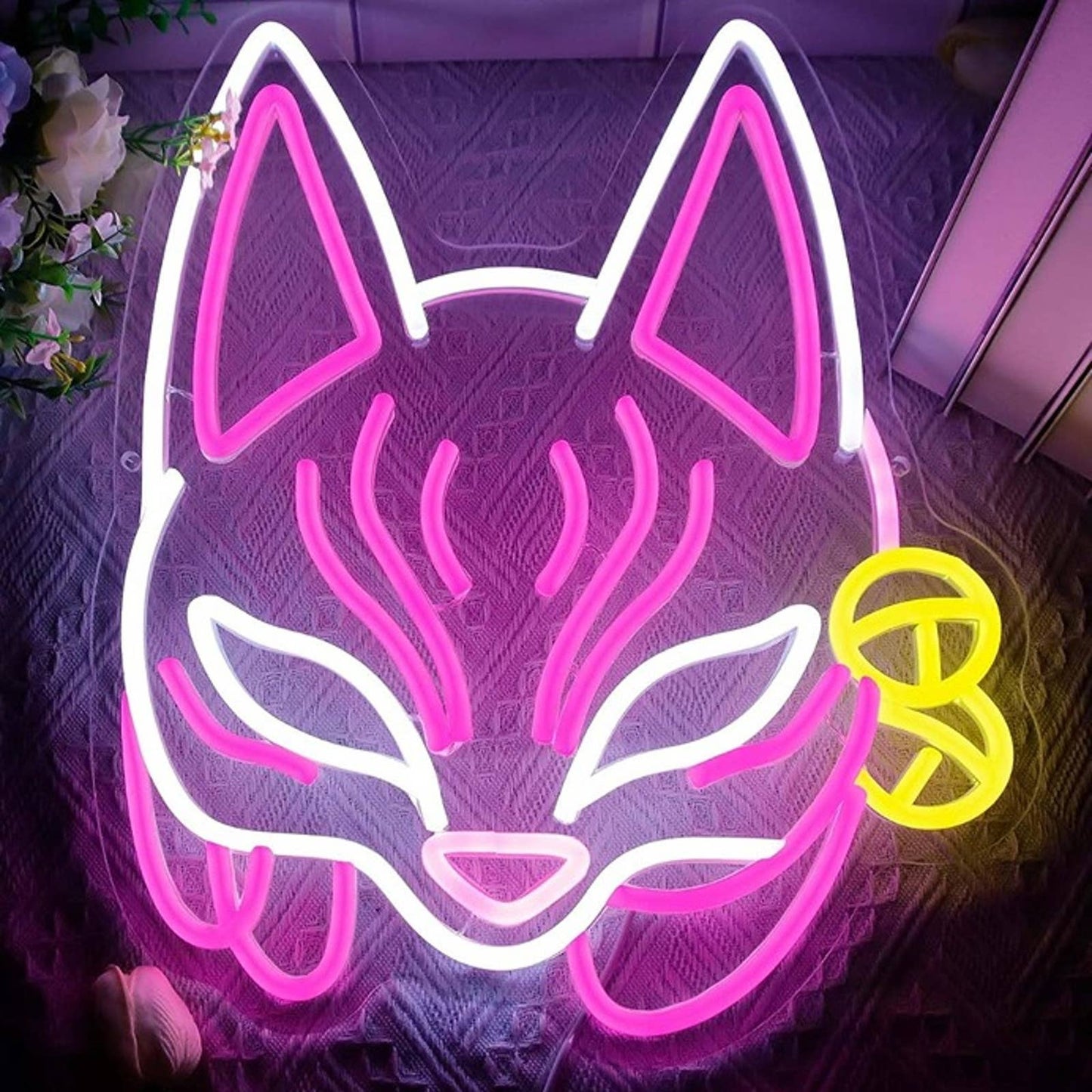Lovely Bright Pink Japanese Fox Mask LED Night Light Anime Mask Decor