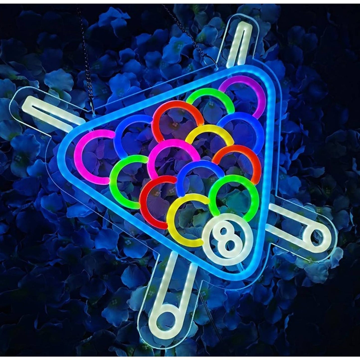 vivid Fun Bright Blue Pool Ball Triangle & Sticks LED Night Light Game Room Wall