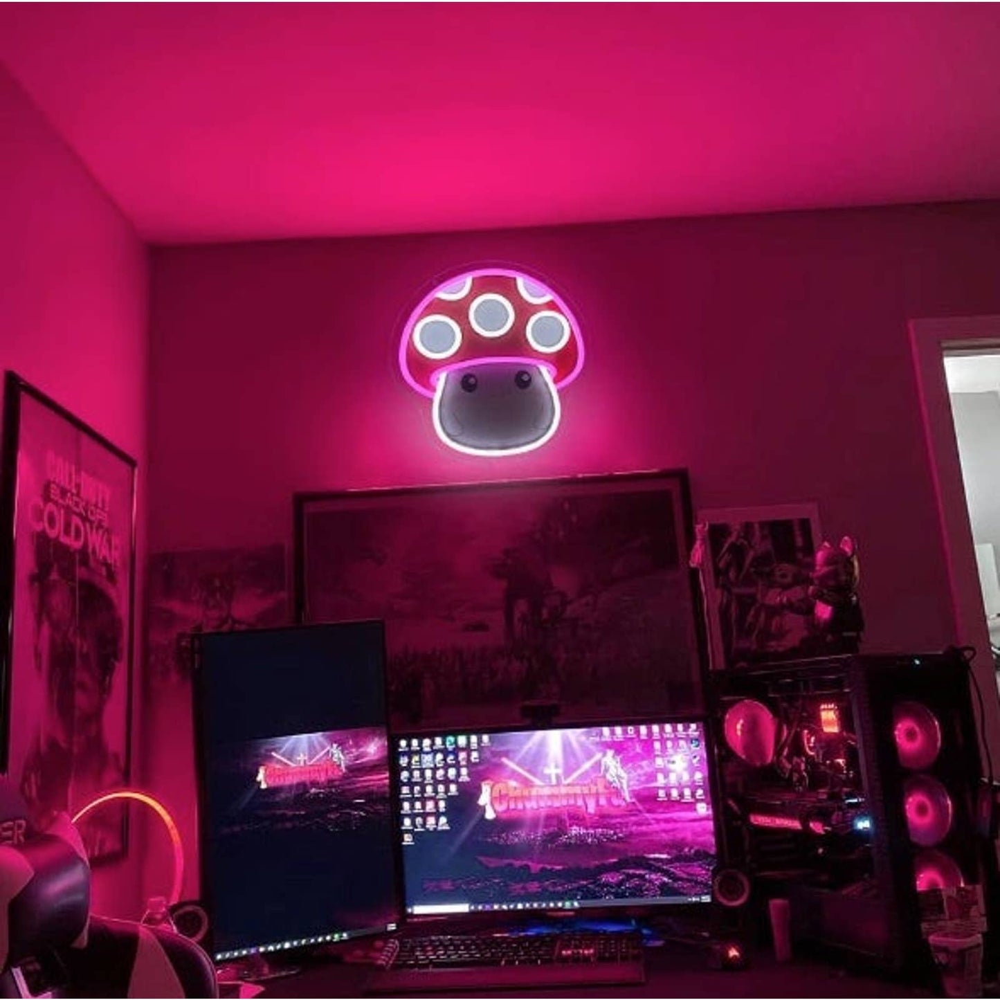 Lovely Bright Pink Red Baby Mushroom LED Night Light Room Wall Decor