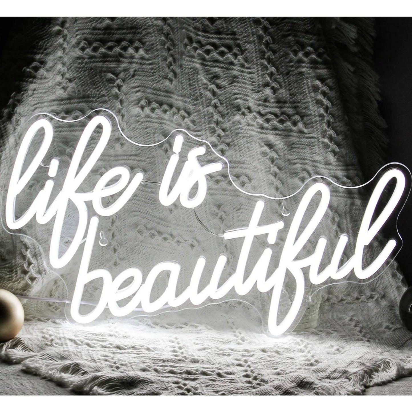 Lovely Bright Cool White “Life is Beautiful” LED Night Light Room Wall Decoratio