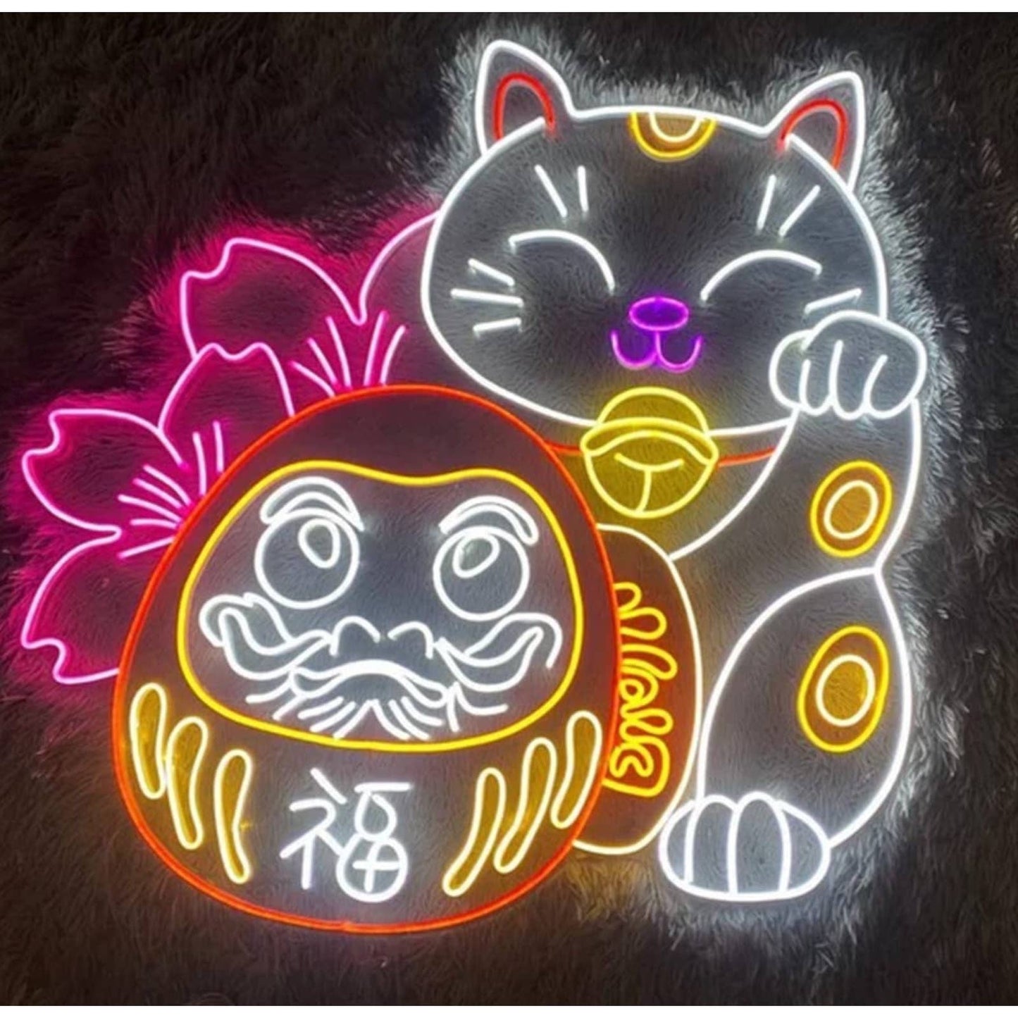 Large Vivid Bright Chinese Lucky Cat LED Night Light Room Wall Decoration