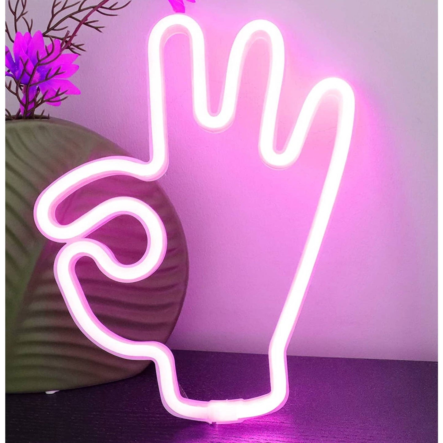 Lovely Bright Pink A-OK Hand LED Night Light Room Wall Decoration