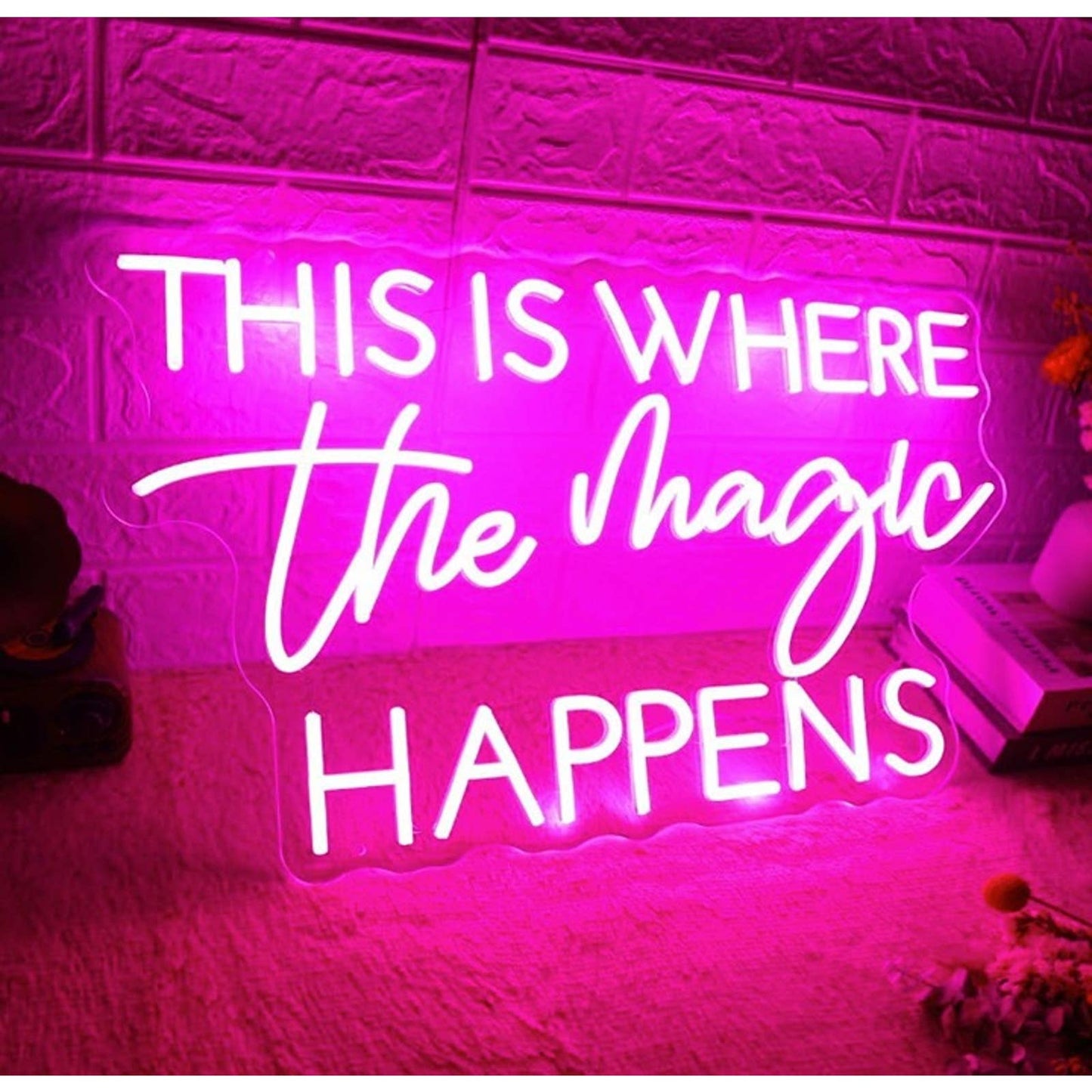 Lovely Bright Fancy Pink “This is Where the Magic Happens” LED Night Light Decor
