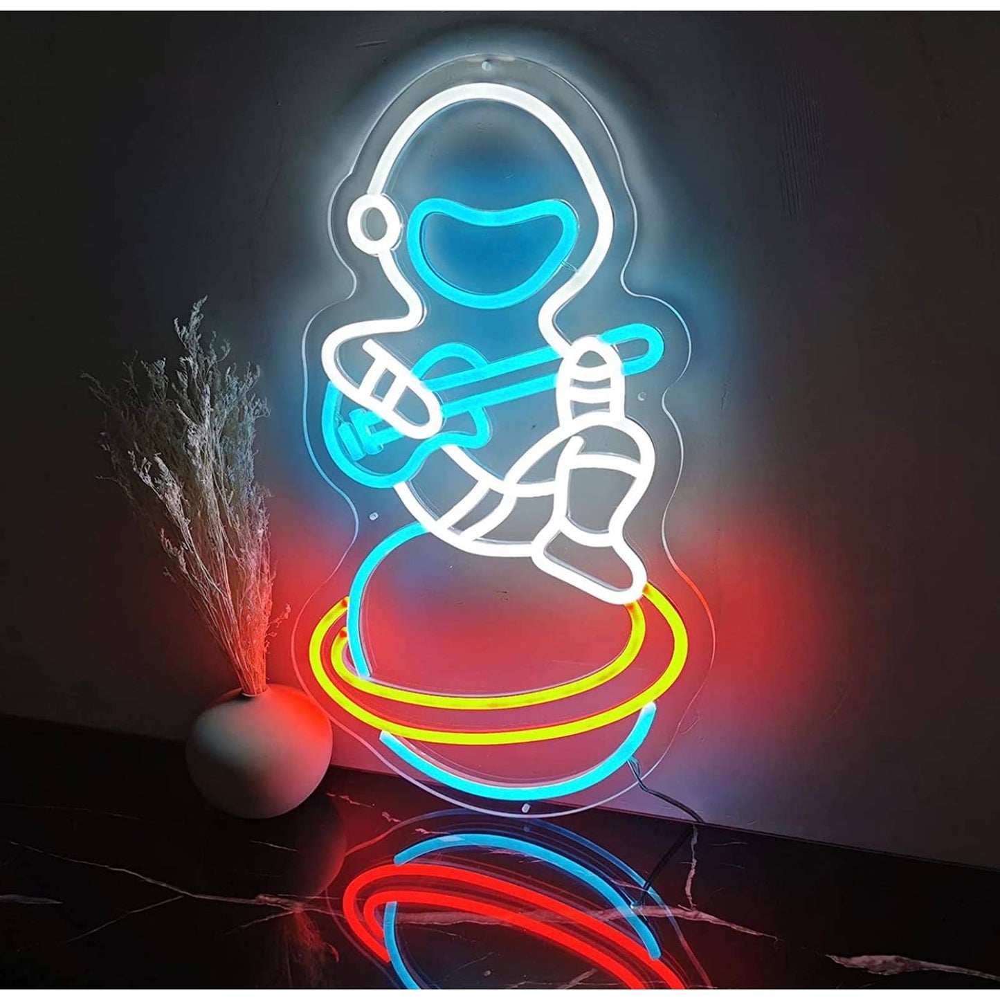 Fun Bright Baby Astronaut Playing Guitar on Planet LED Night Light Room Wall Dec