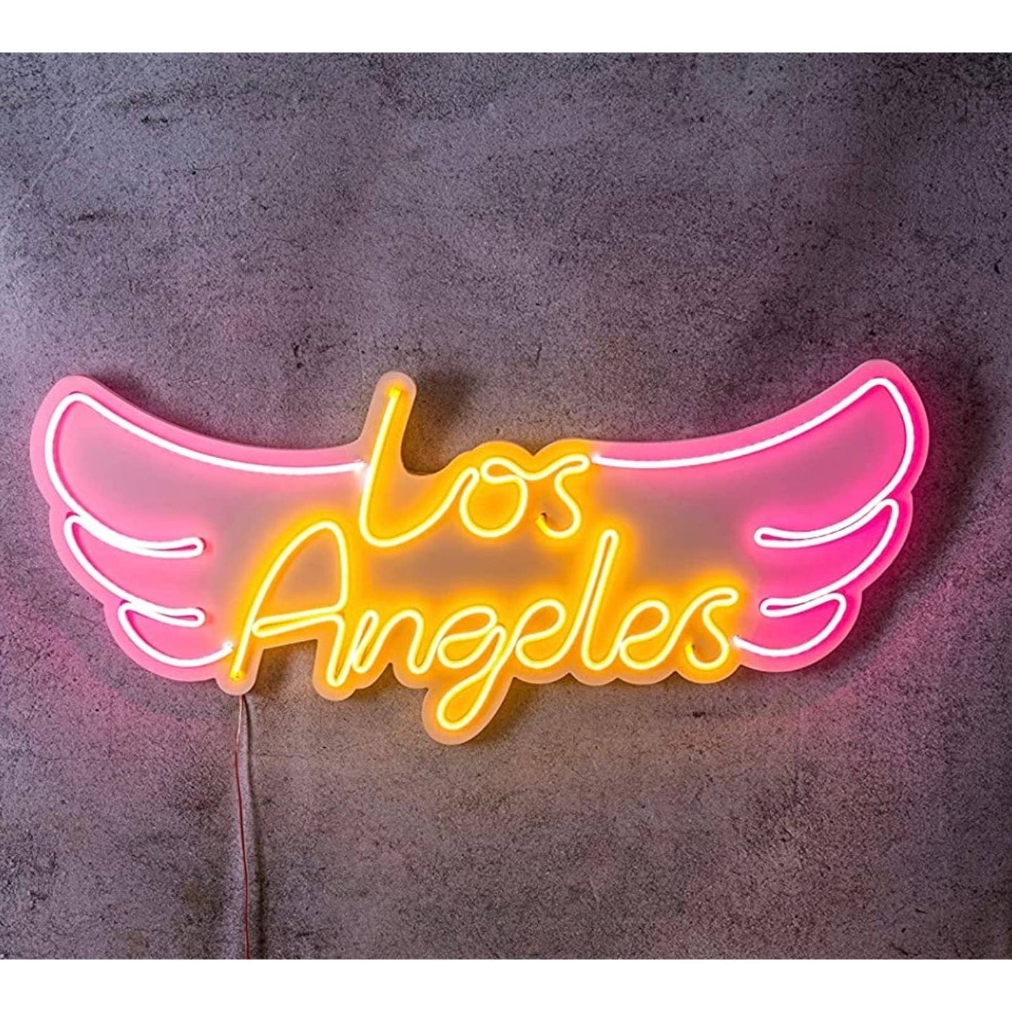 Fun Bright Vivid Pink / Yellow Los Angeles Angel Wings LED Light Room Wall Decor