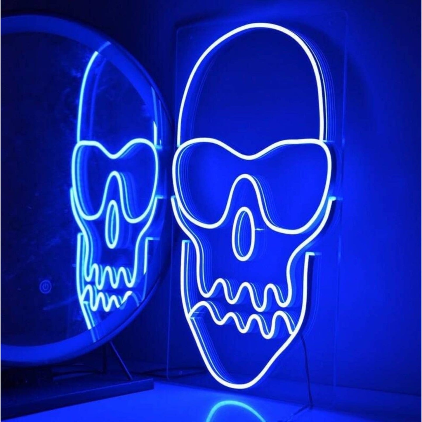 Bright Blue Skull with Sunglasses LED Night Light Room Wall Decoration
