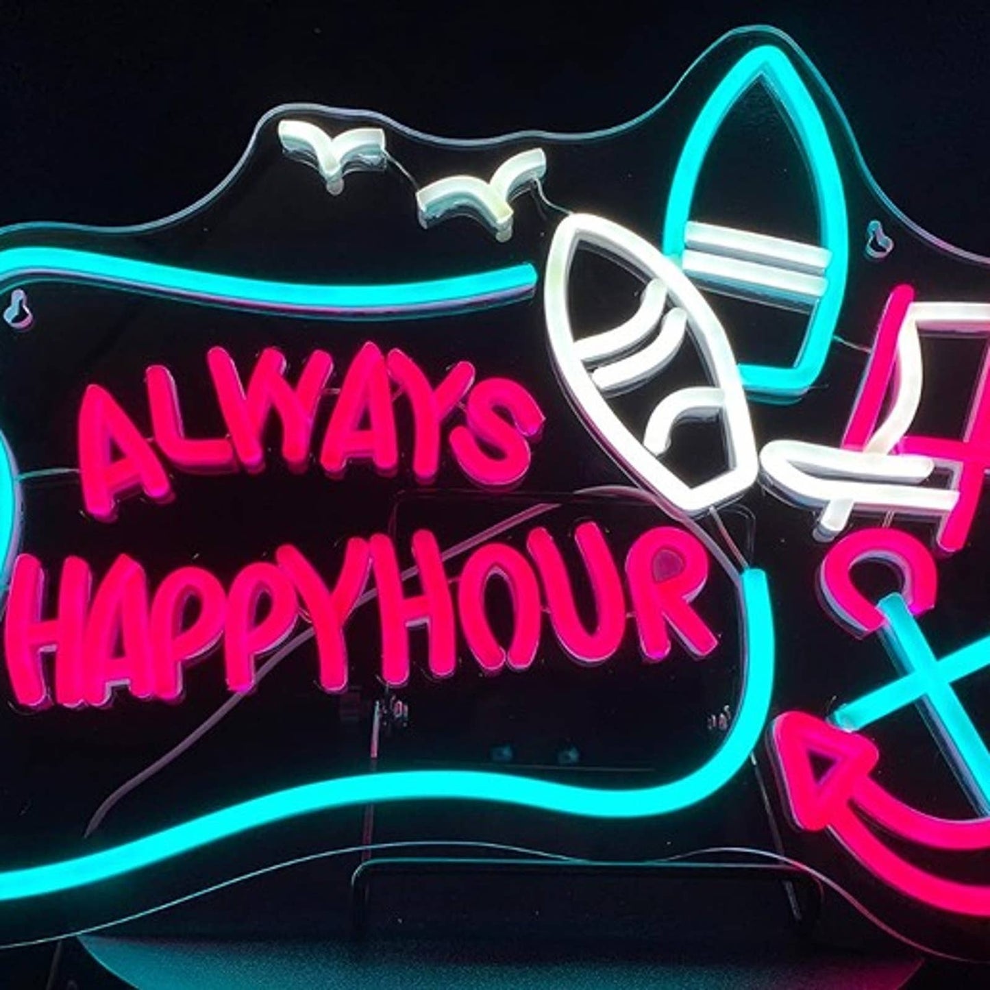 Vivid Fun Bright Blue “Always Happy Hour” Surfboard Beach Chair Anchor LED Light