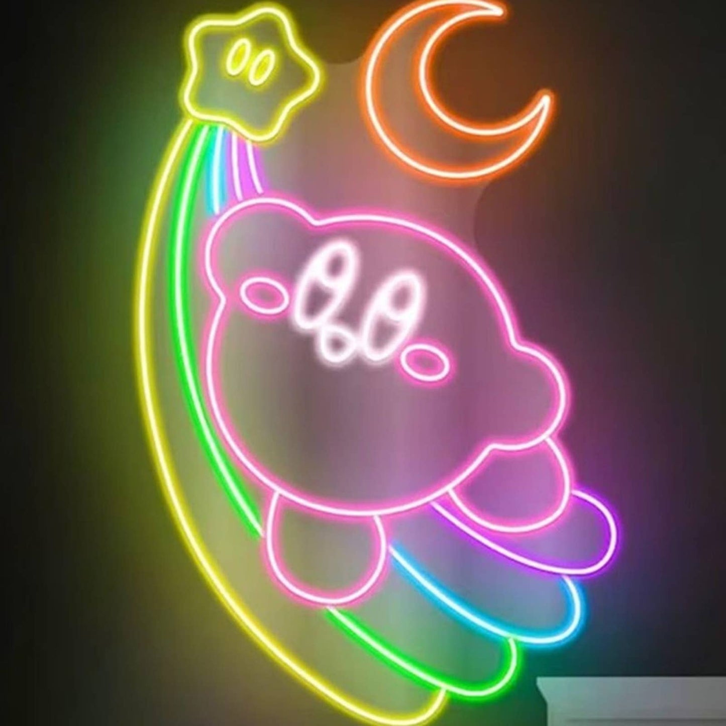 Vivid Bright Flying Kirby on Rainbow Shooting Star LED Night Game Room Decor