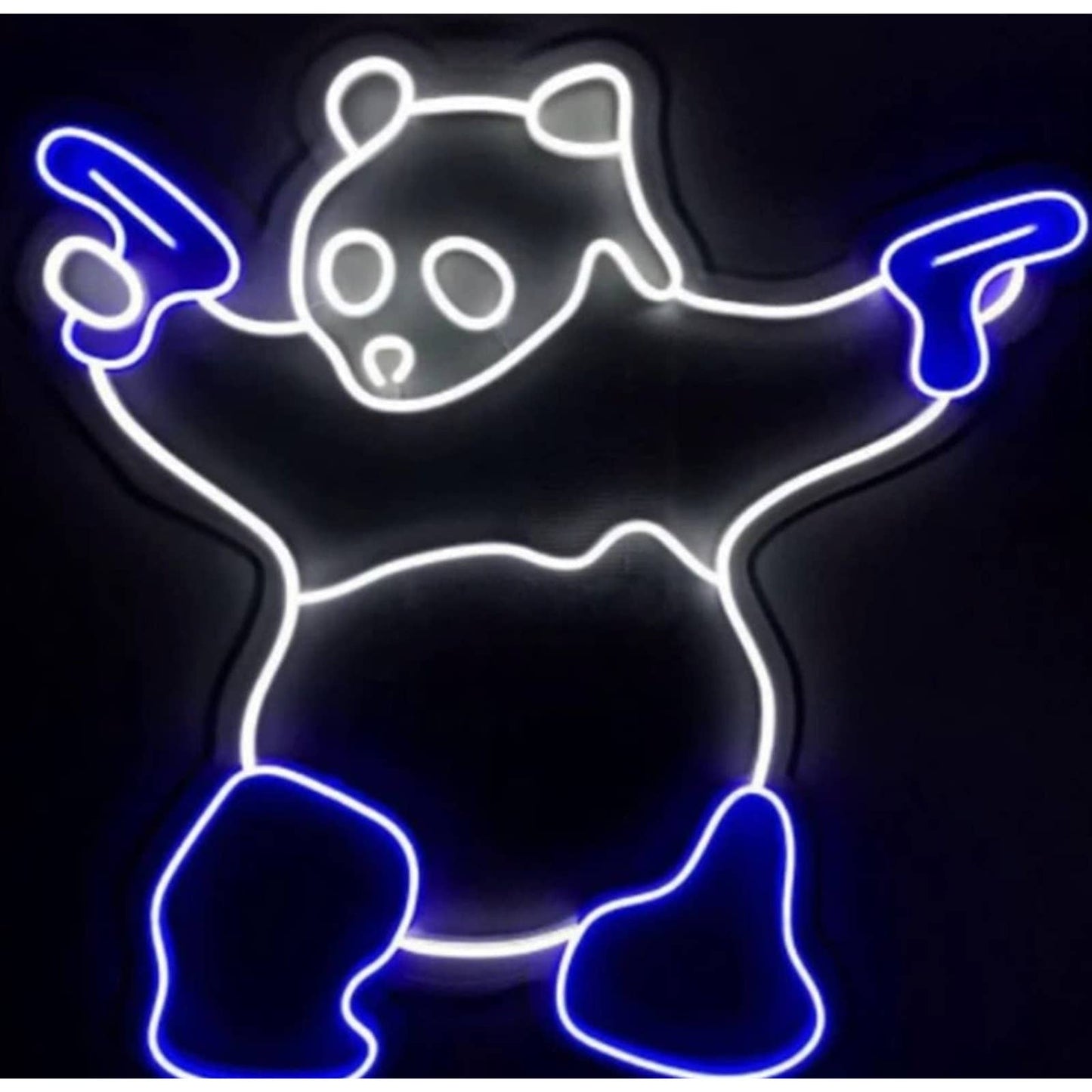 Fun Bright White Panda with Blue Guns LED Night Light Room Wall Decoration