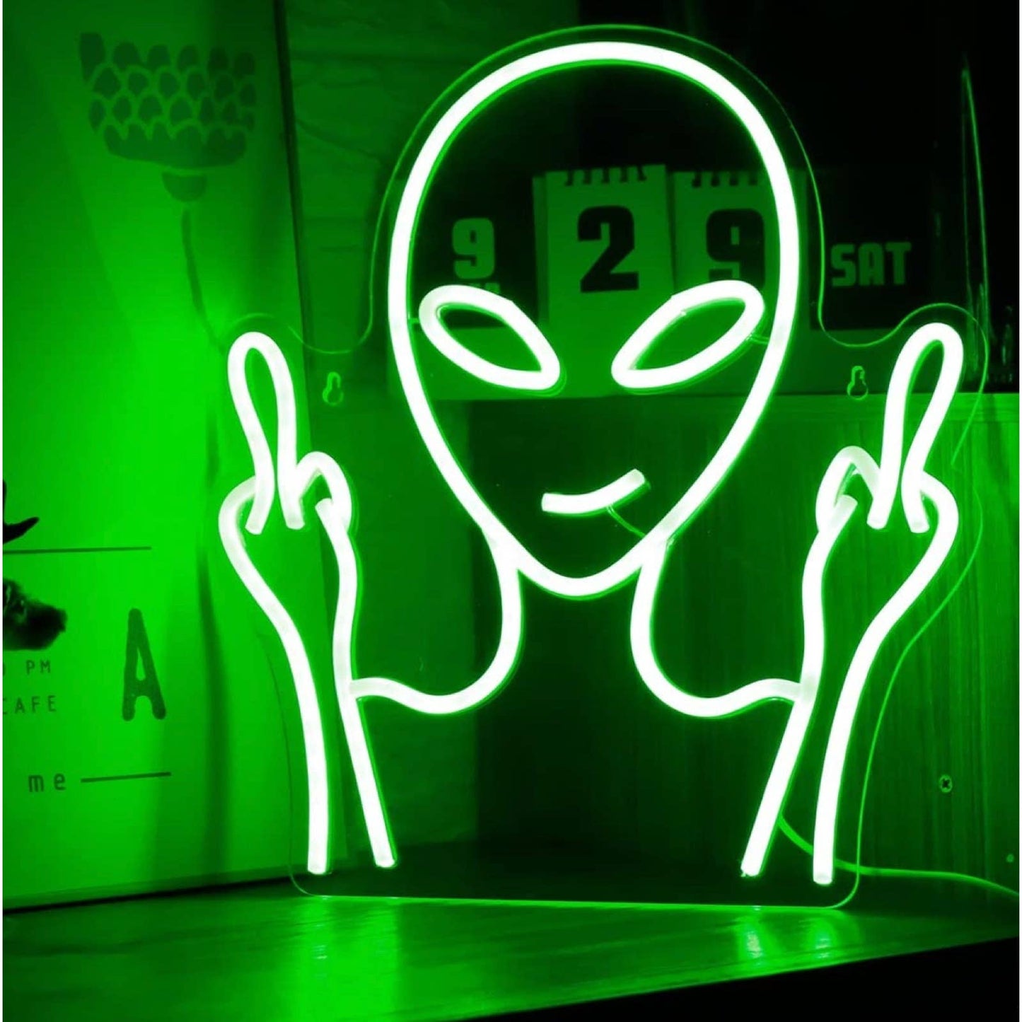 Funny Bright Green Bad Alien LED Night Light Room Wall UFO Decoration